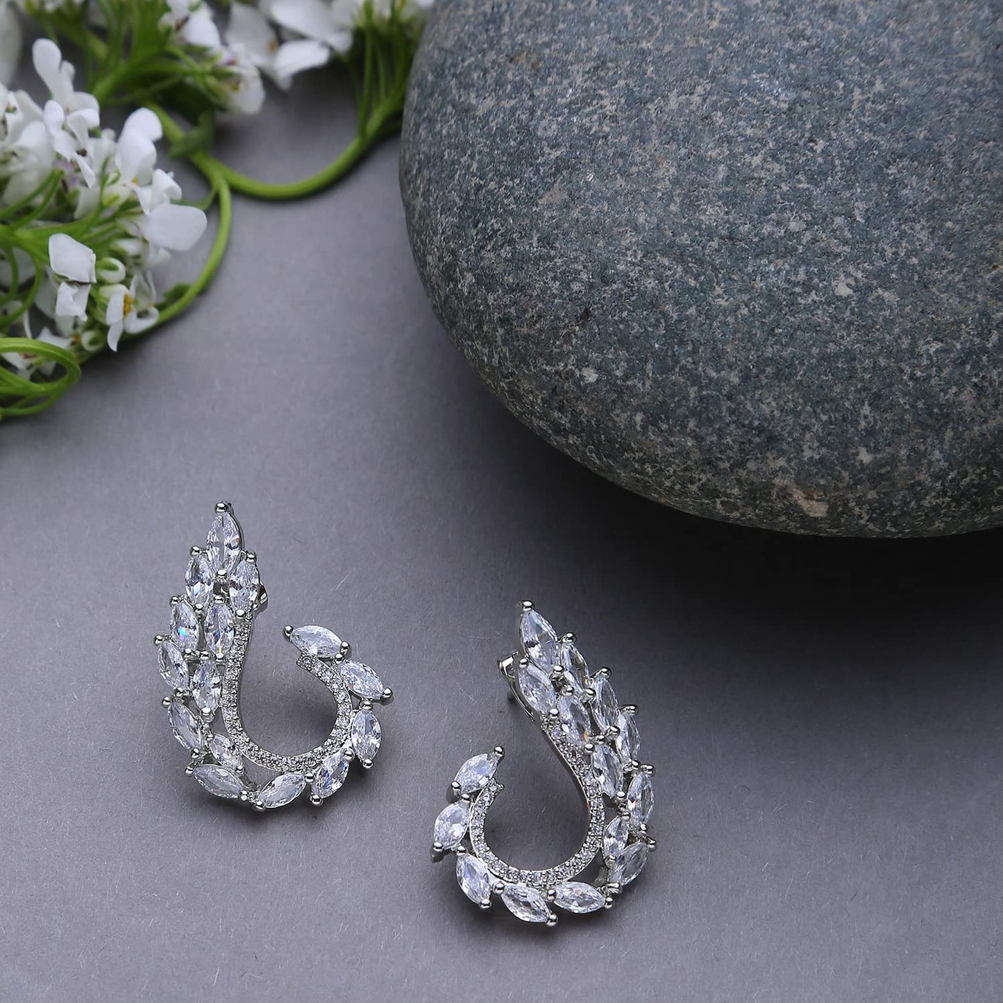 Silver Plated Rhinestone Stud Earrings – Lightweight Ear Studs – Push Closure – Retail Ready