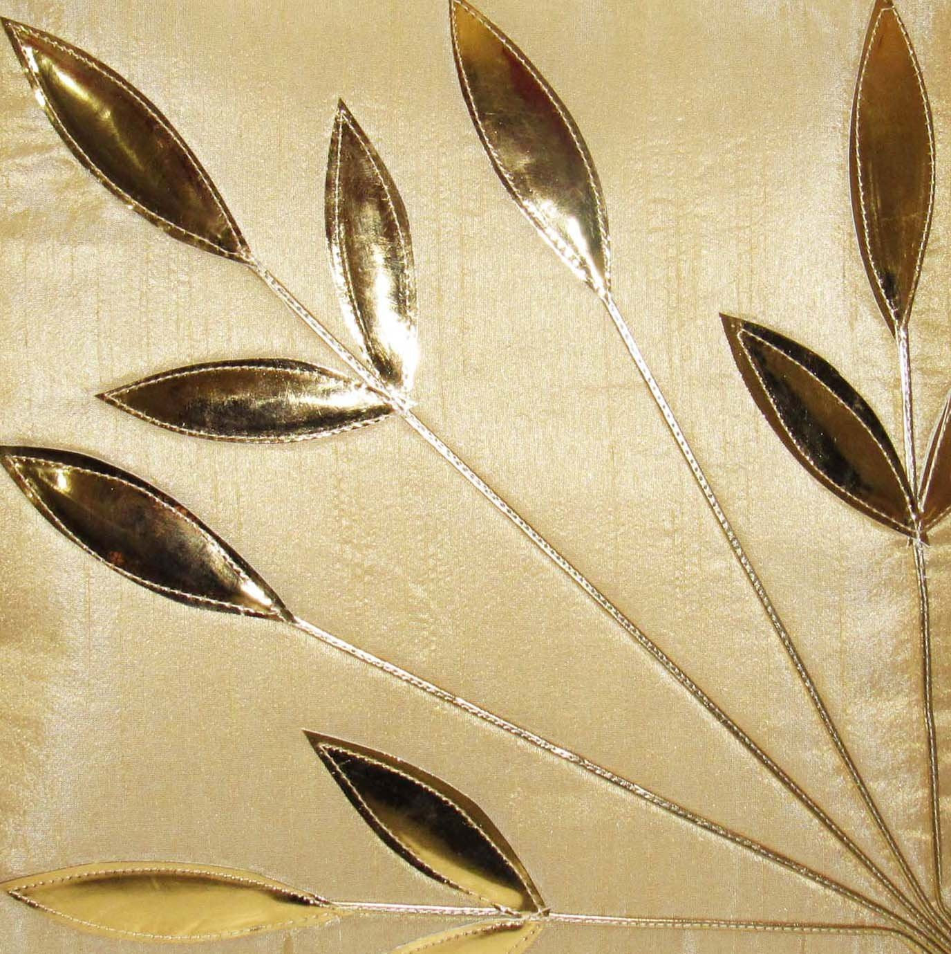 Cushion Covers – Dupion Silk Floral Gold Leaf – 16x16 Inch Set of 5 Wholesale