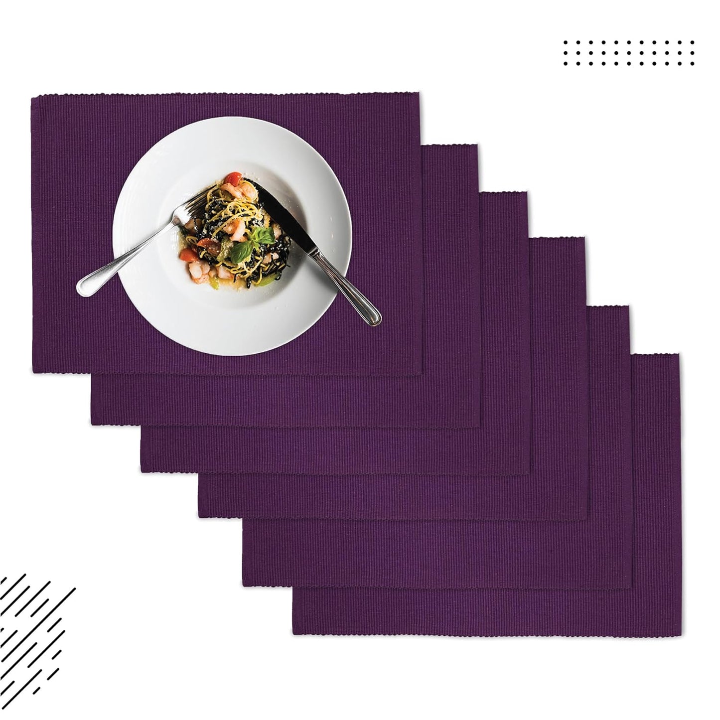 Dining Table Mats – Ribbed Cotton, Heat-Resistant – 48x32 cm, Set of 6