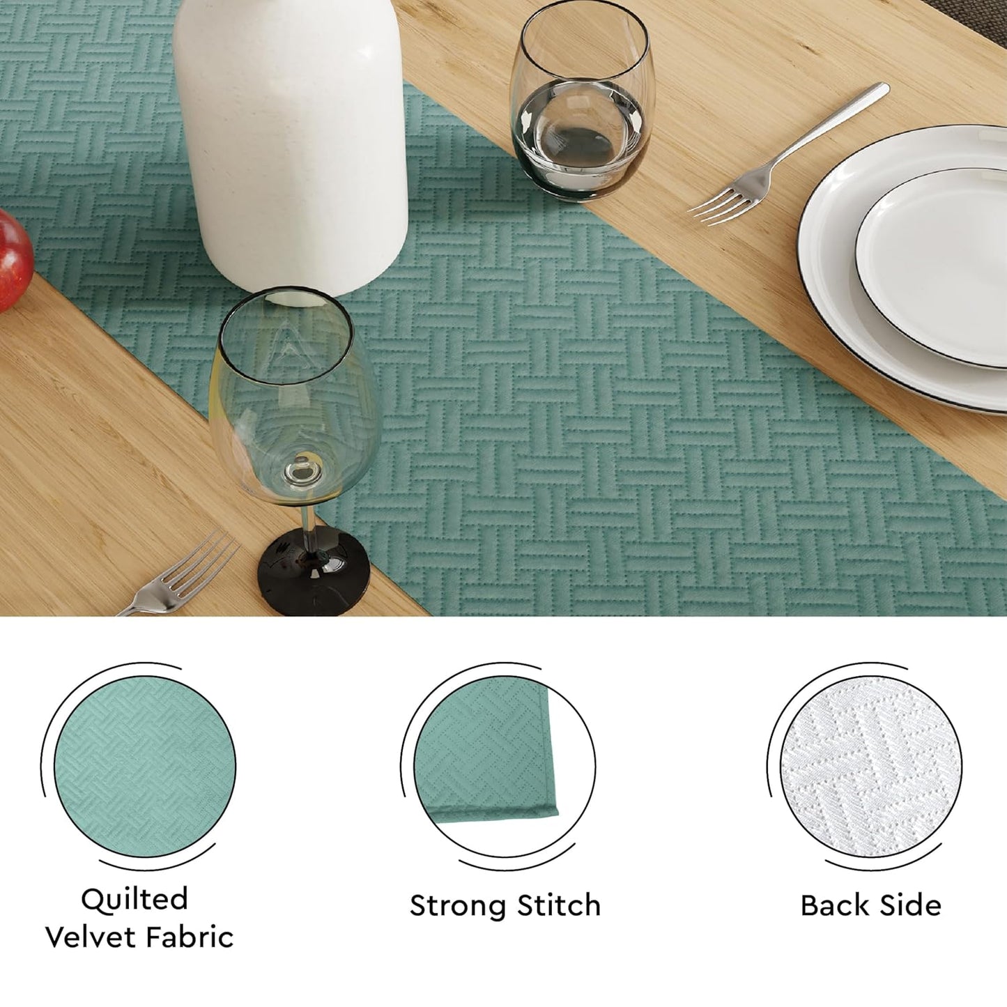 Table Runner – Quilted Velvet Aqua – 32x150 cm | Wholesale Home Decor