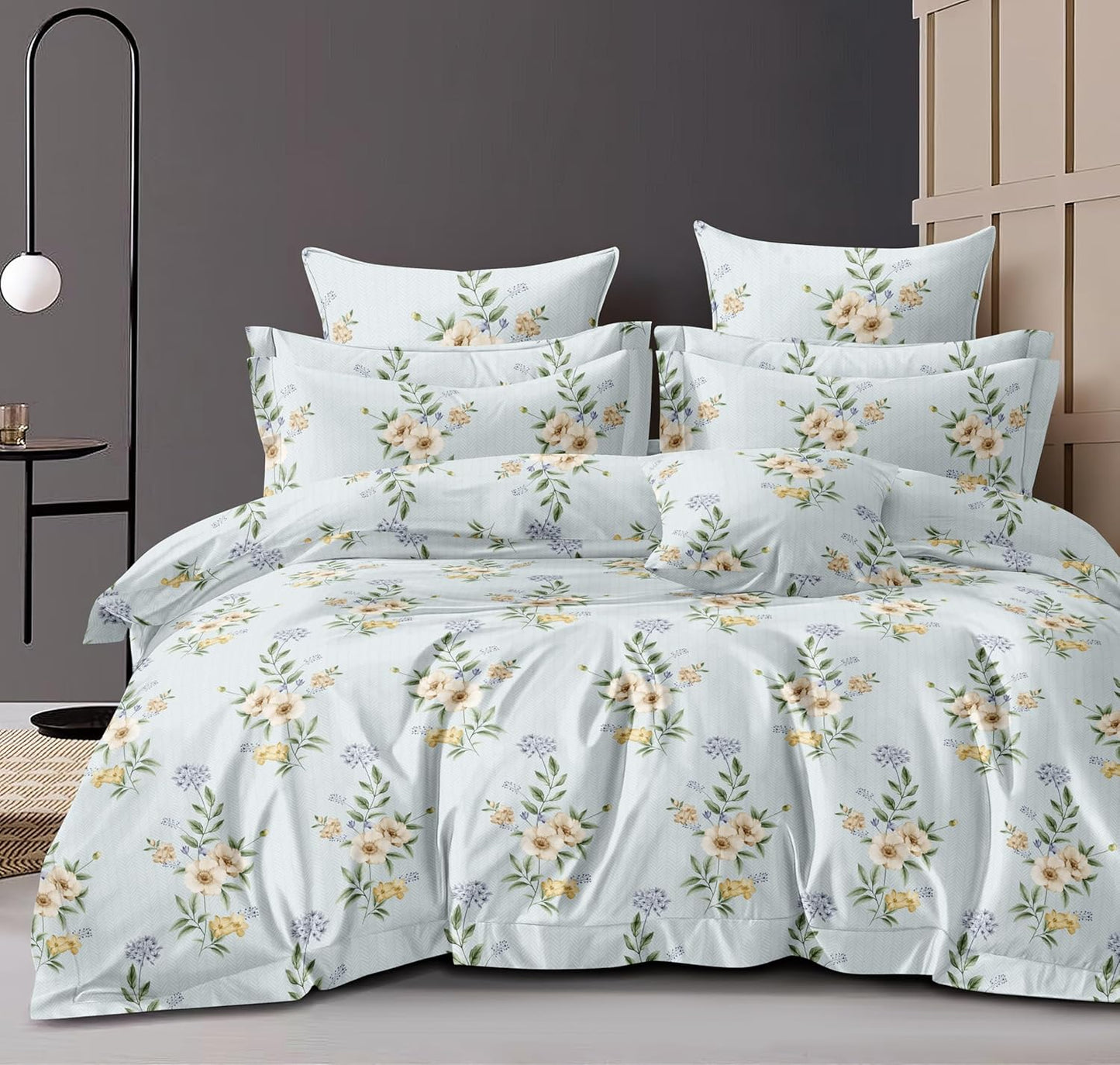 Fitted Bedsheet Set - Glace Cotton 300TC - King Size, Elastic Trim for 8-inch Mattress