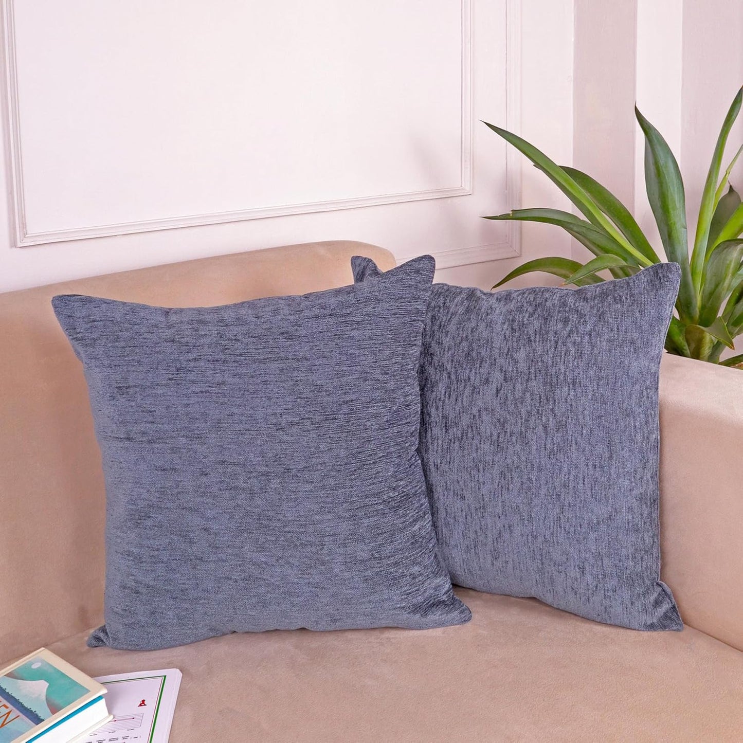 Cushion Covers – Durable Chenille Textured – 16x16 Inches Set of 2, Dark Grey