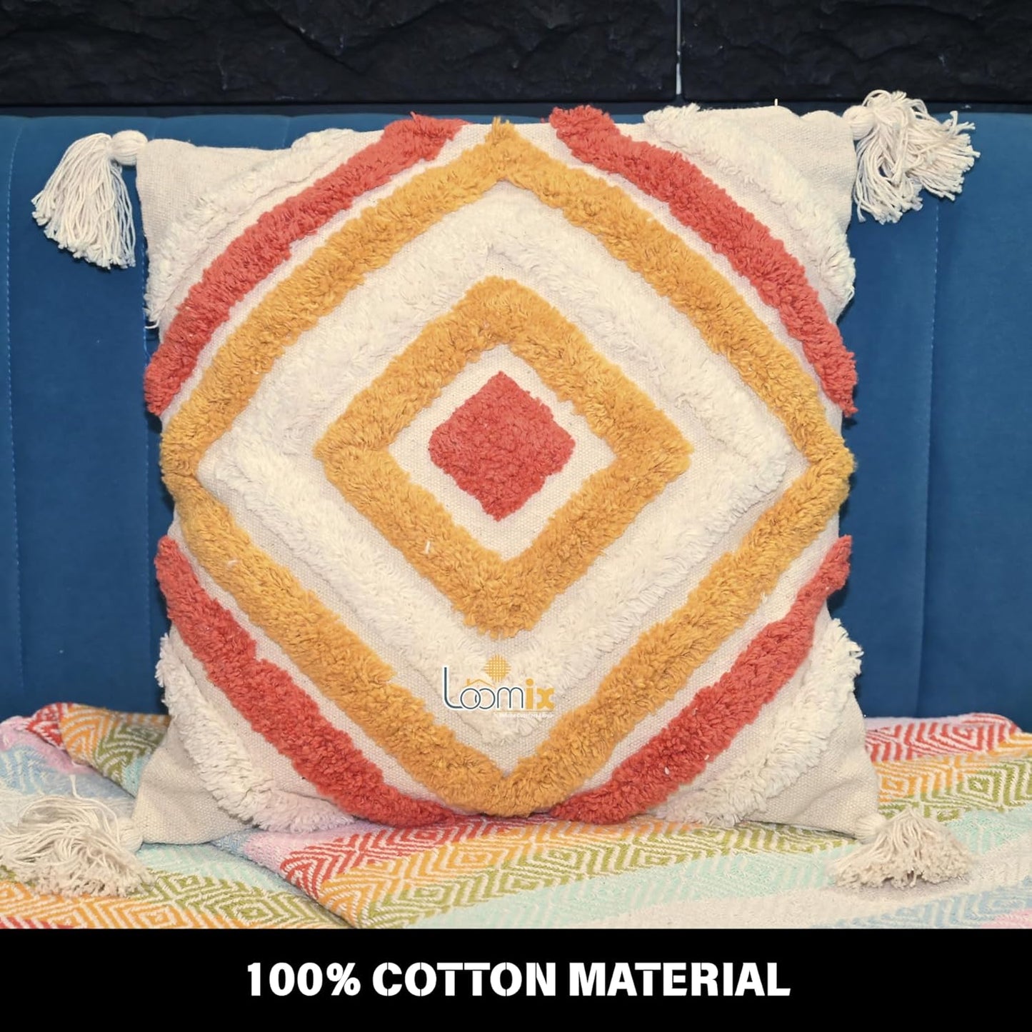 Cushion Cover – 100% Cotton Handmade Multicolor – 16x16 Inch, Pack of 2