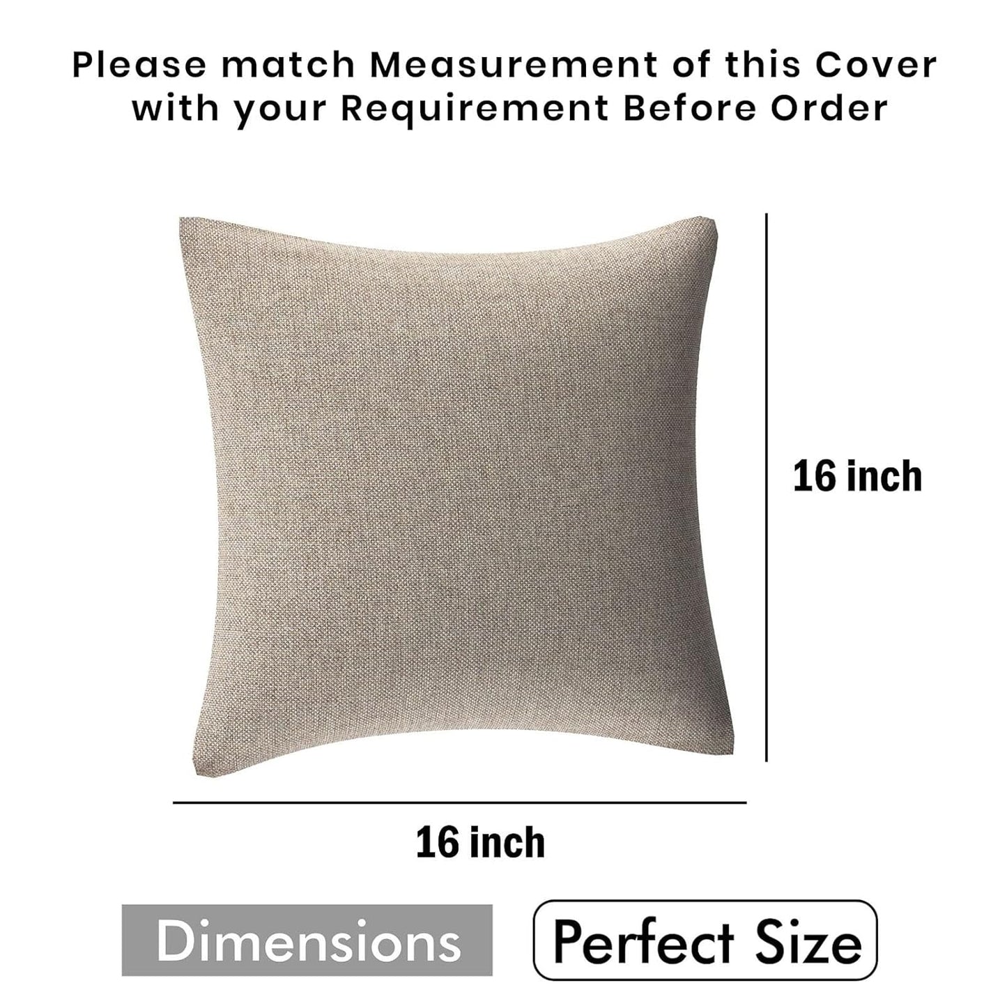 Set of 5 - Decorative Cushion Covers – Jute Texture Fabric with Concealed Zipper – 16x16 In
