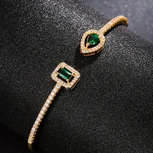 Zircon Cuff Bangle - Women's Geometric Jewelry