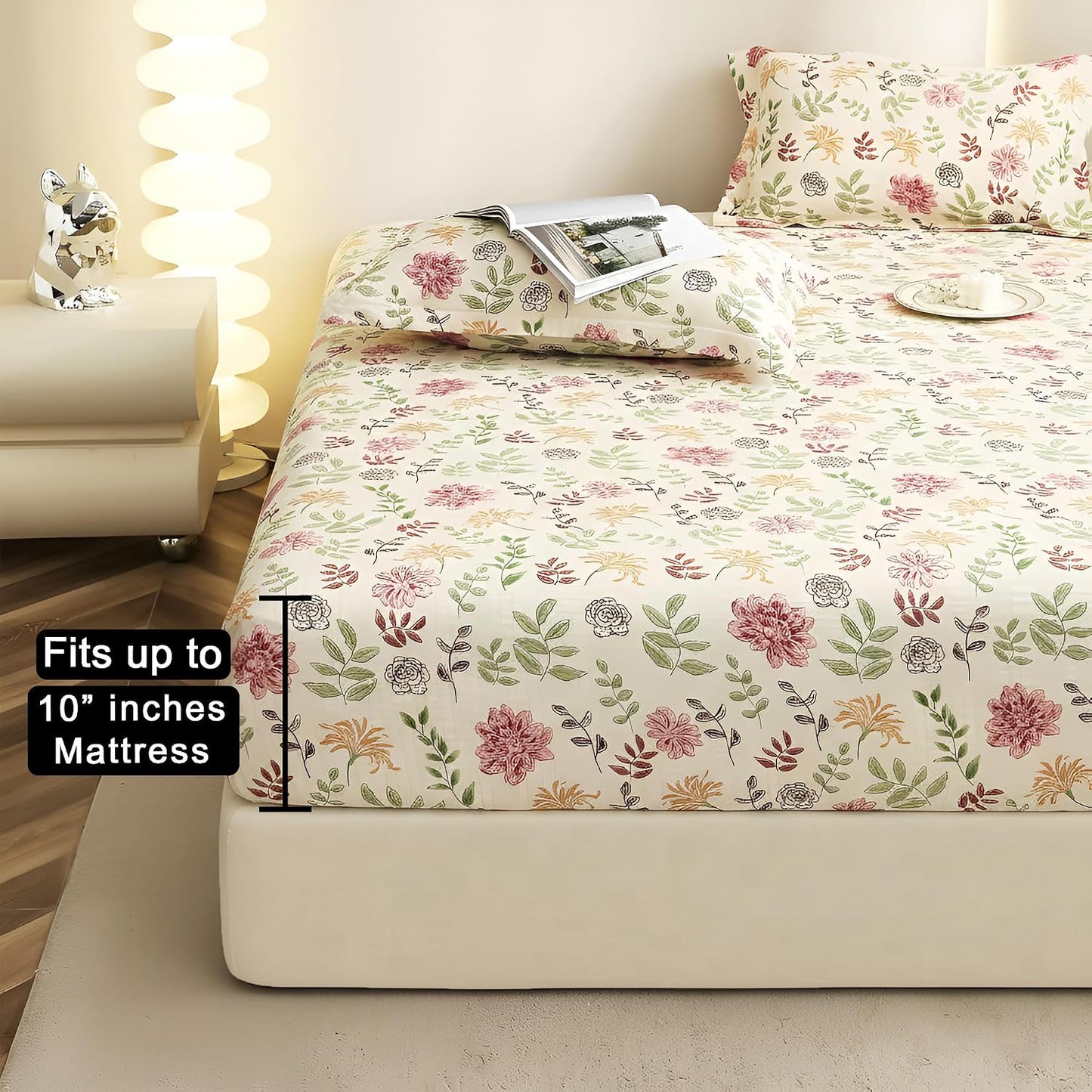 Bedsheet | Cloud Cotton 360 Elastic Fitted | King Size 3-PC, Off White & Yellow