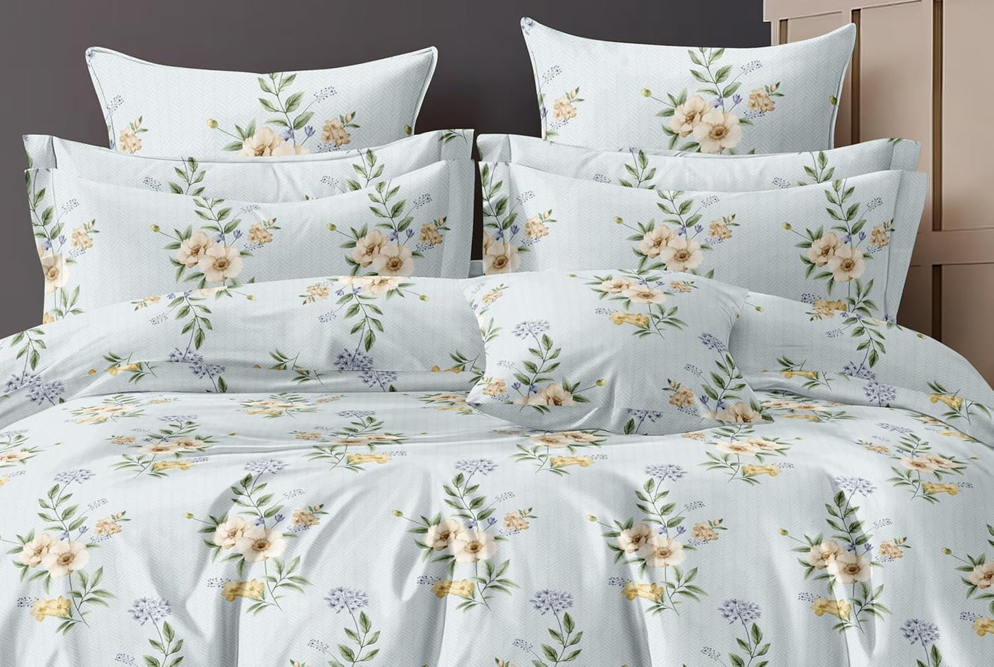 Fitted Bedsheet Set - Glace Cotton 300TC - King Size, Elastic Trim for 8-inch Mattress
