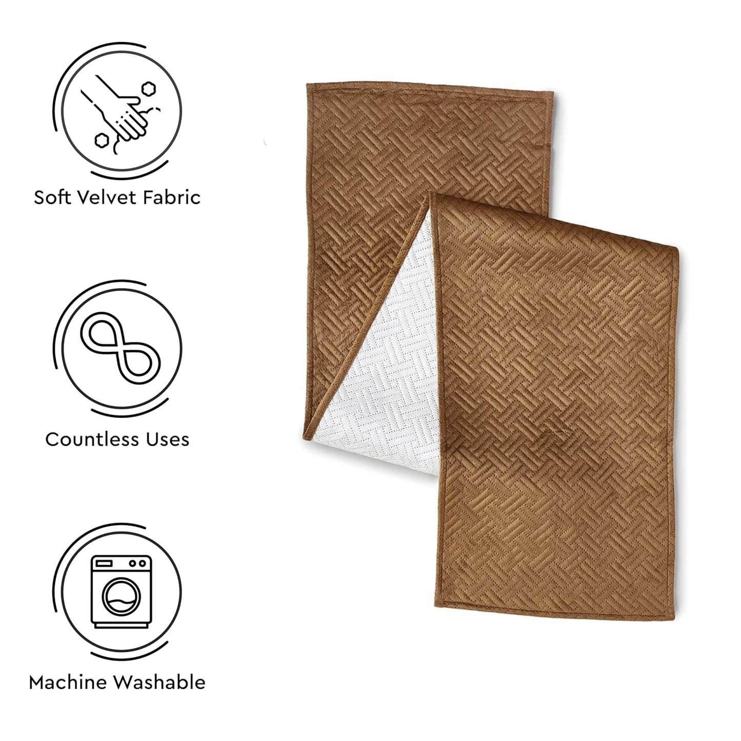 Dining Table Runner – Quilted Velvet – 32x150 cm – Brown – Bulk