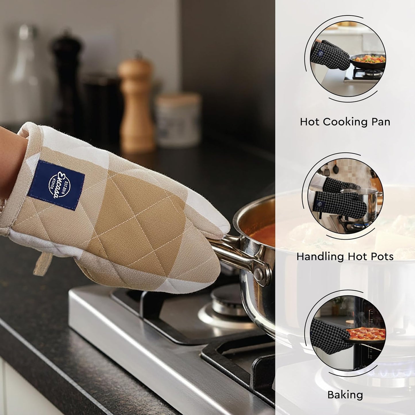 Kitchen Apron, Oven Glove & Potholder Set – 100% Cotton, Heat Resistant, Adjustable – 3-Piece