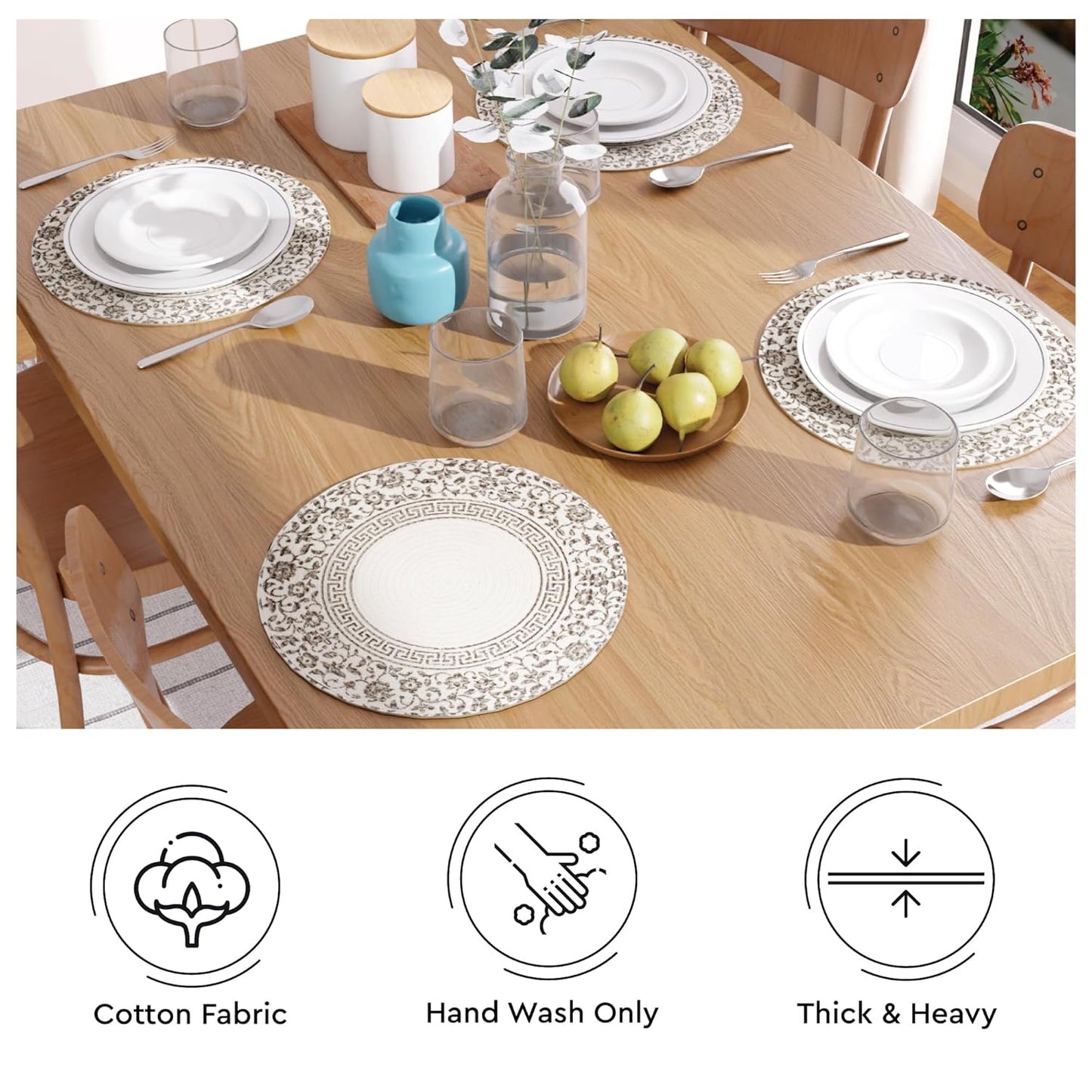 Round Dining Placemats – Ribbed Cotton – 32cm Diameter – Set of 4