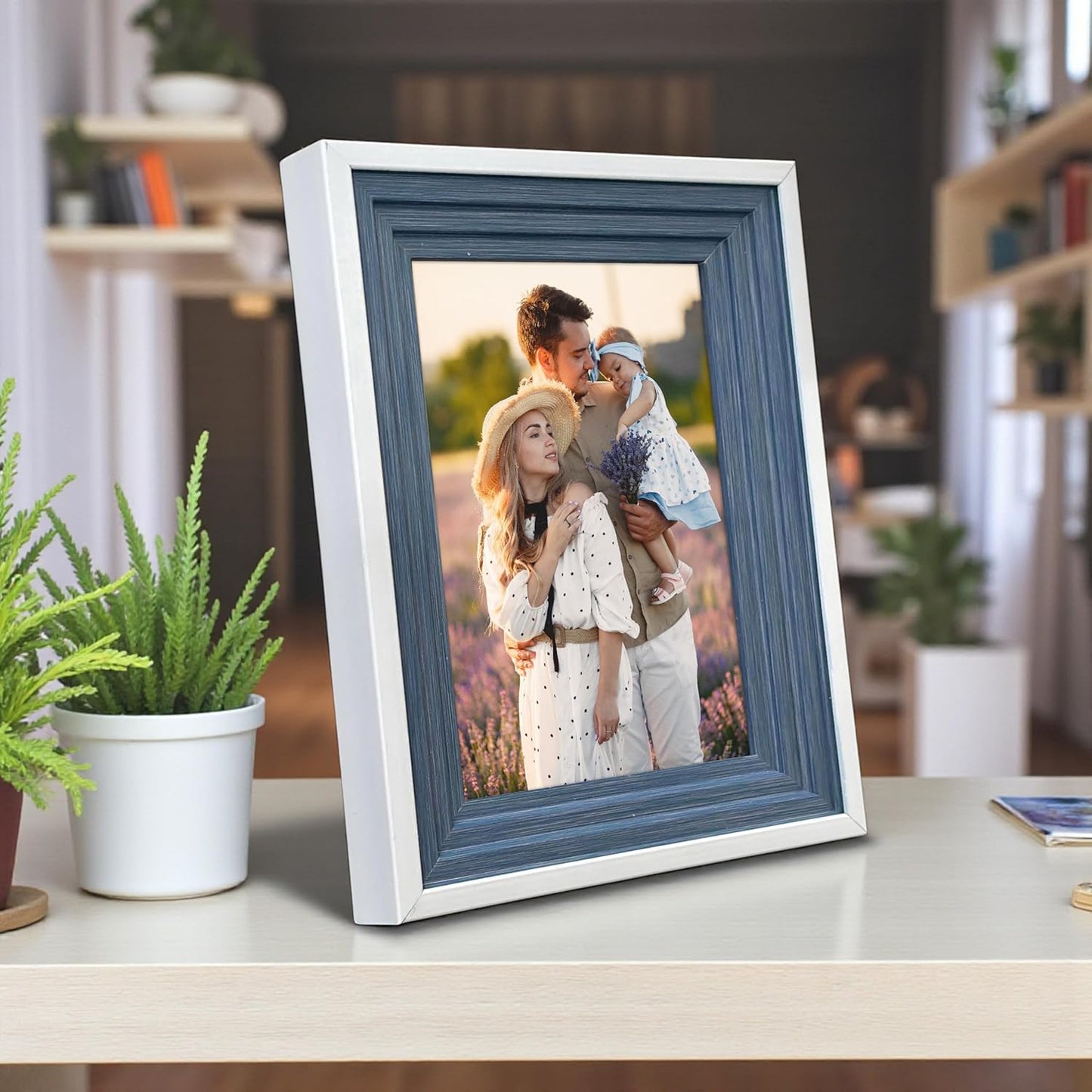 Table Top Photo Frame – Wooden Picture Frame – Blue-White Finish – 5x7 inch