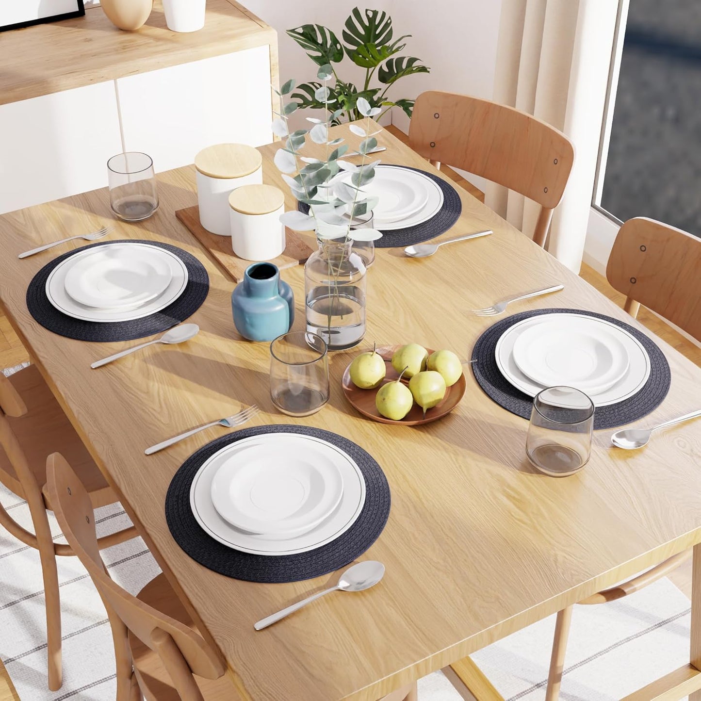 Dining Table Mats – Ribbed Cotton – 32cm Round, Set of 4
