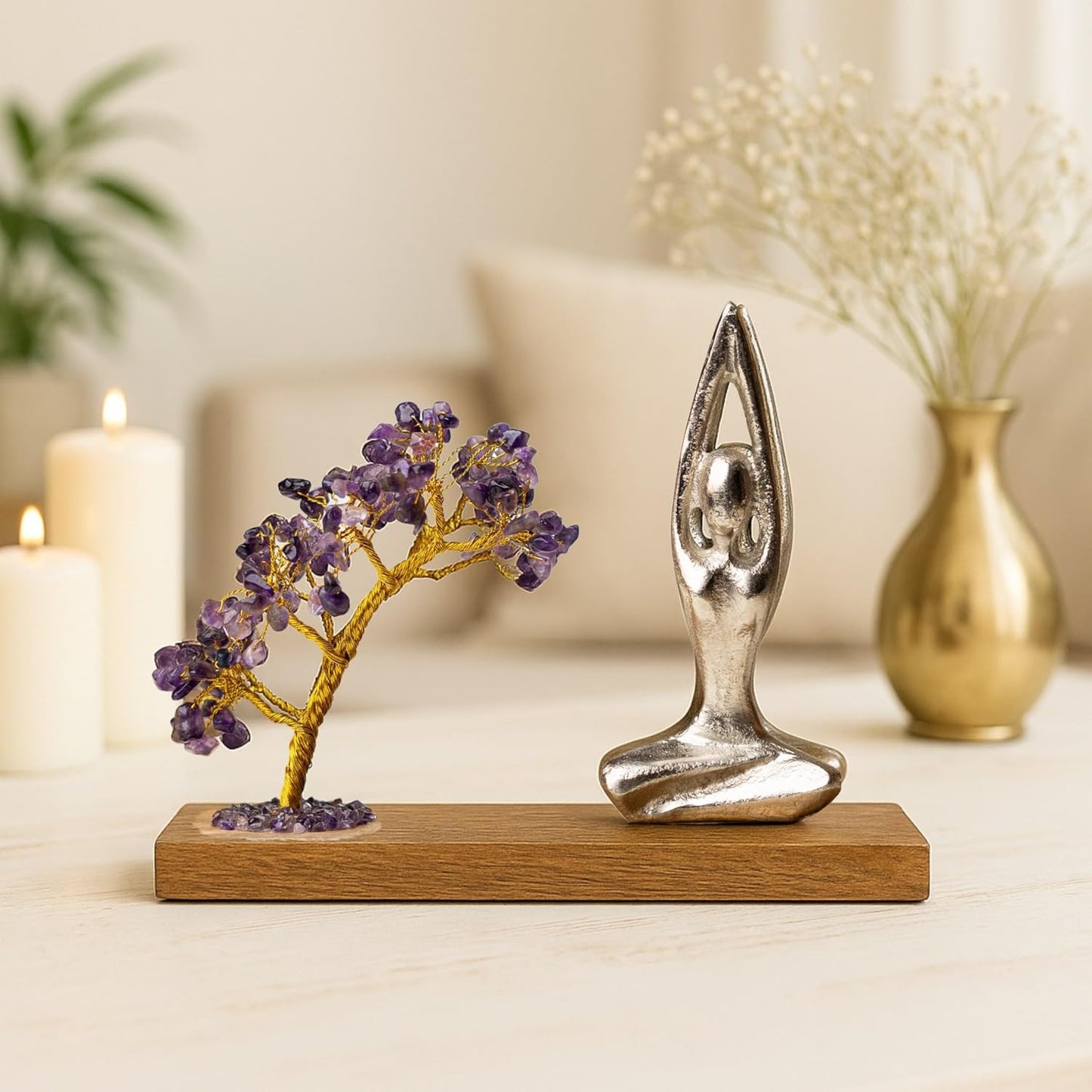 Wholesale Amethyst Crystal Tree – Handcrafted, Wood Base – 21 cm H