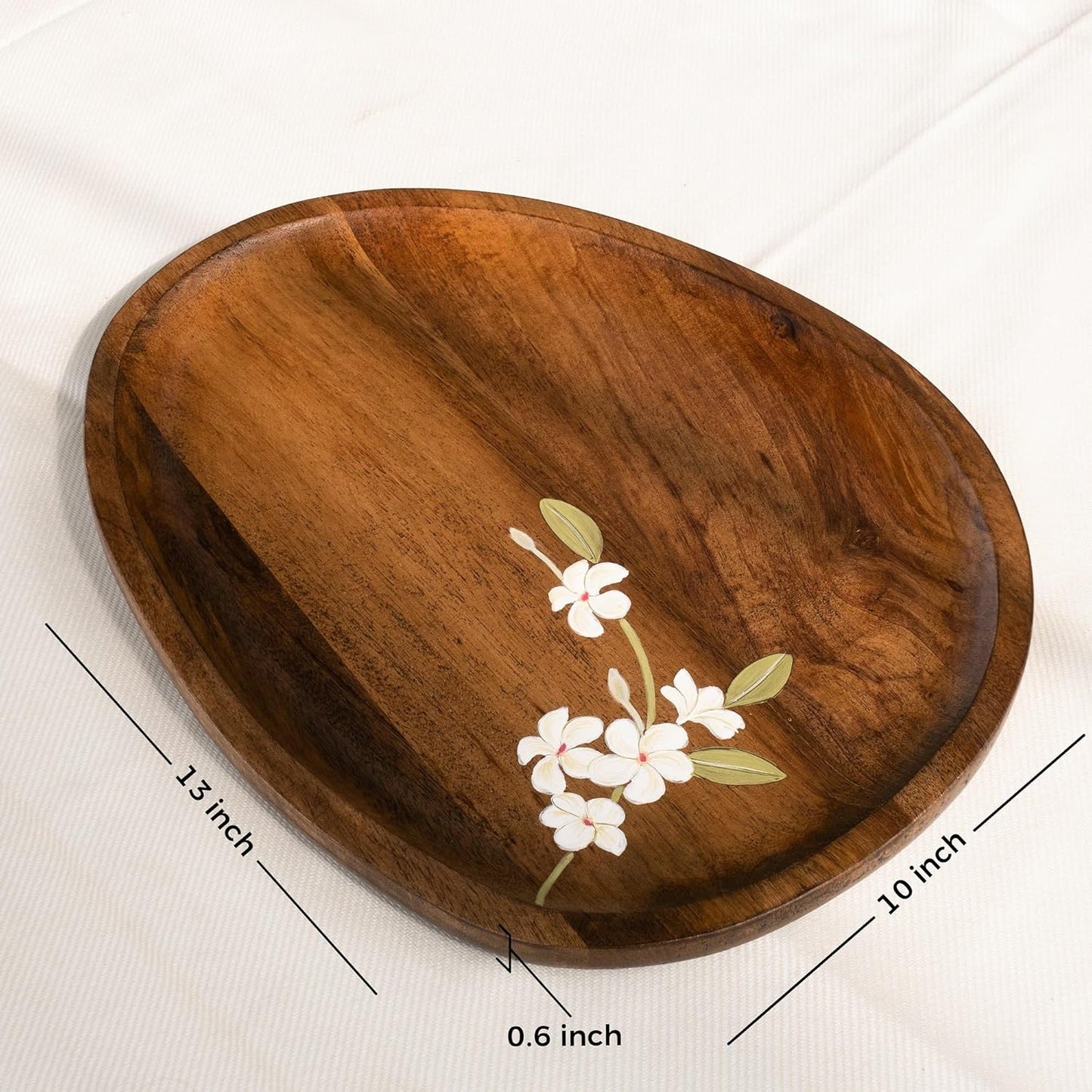 Hand-painted Oval Platter – Mango Wood Serving Tray – Artisan Crafted – 13x10x0.6 in