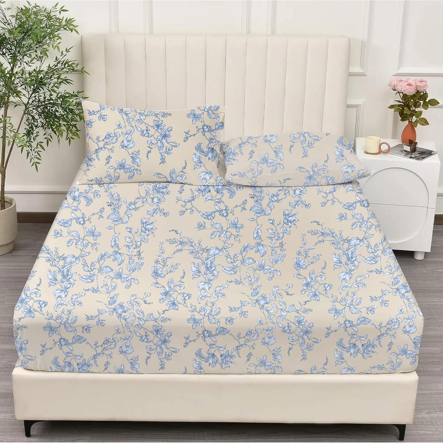Bedsheet | 100% Cotton Elastic Fitted | King Size, 3-Piece