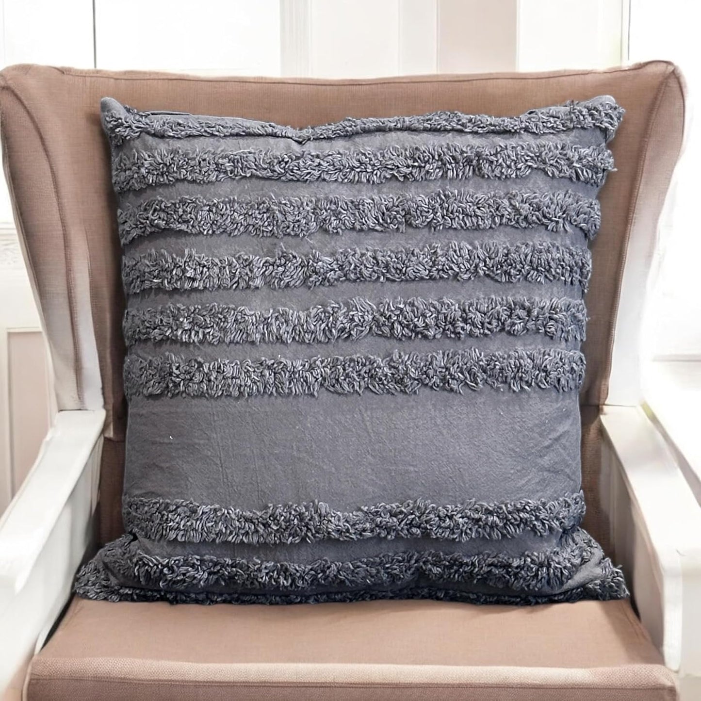 Tufted Cushion Cover – 100% Cotton Boho Style – 16x16 inch