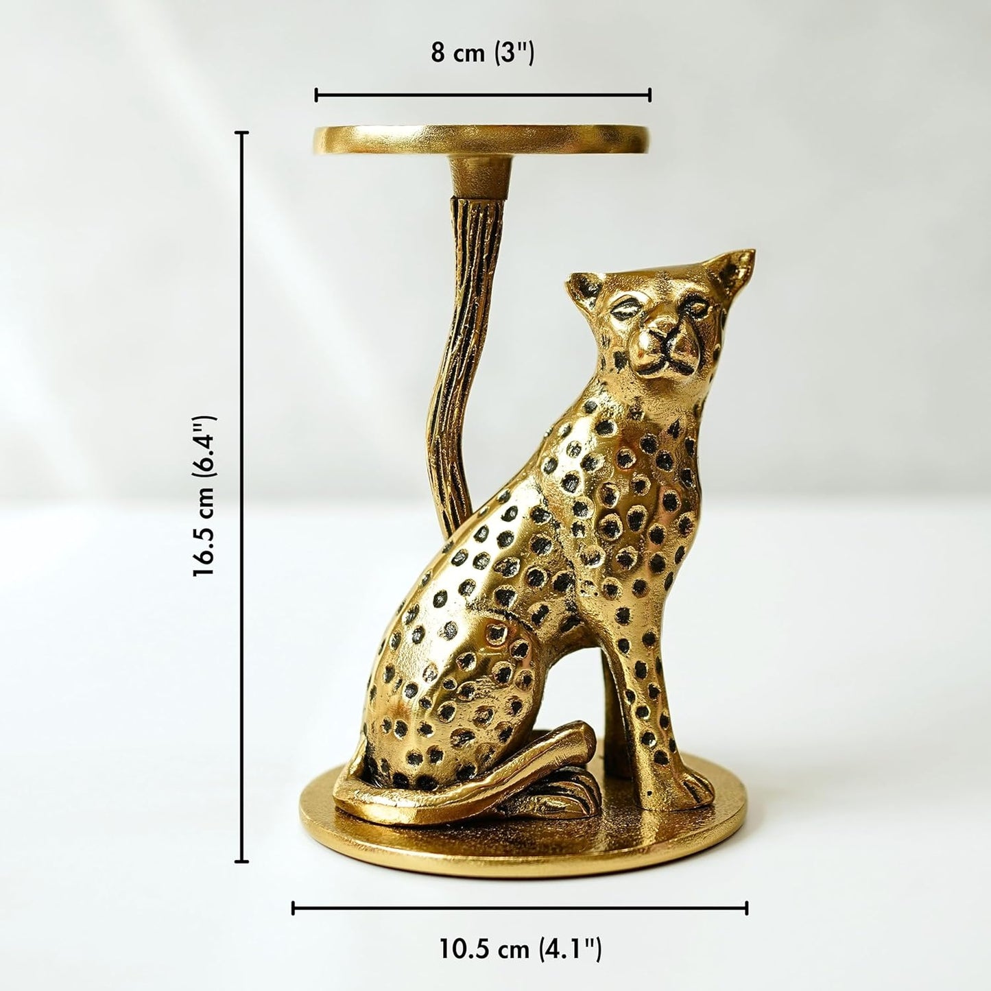 Pillar Candle Holder – Aluminium Brass Finish Jaguar – H 16.5cm Tabletop Decor