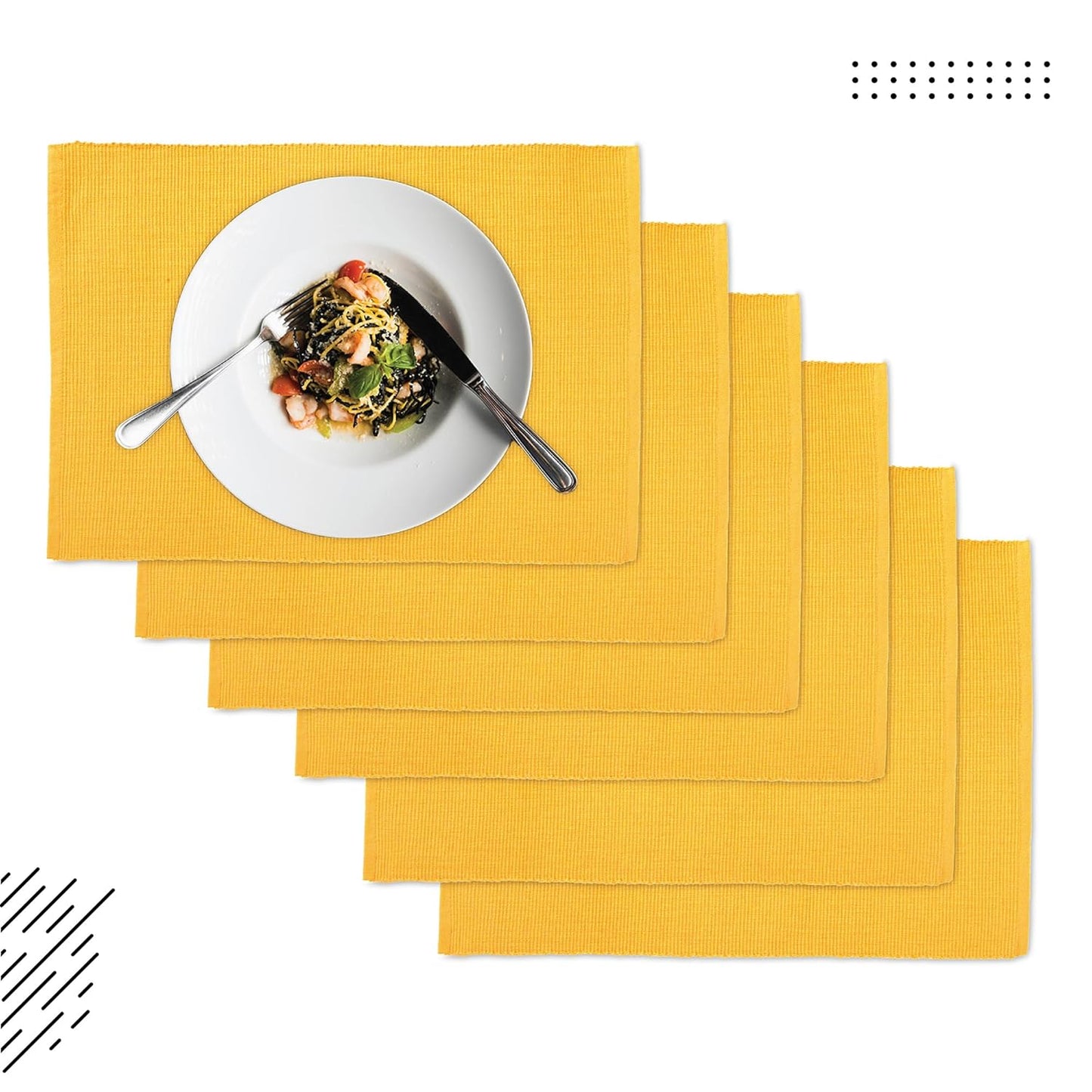Dining Table Mats – Ribbed Cotton – Set of 6 (48x32 cm)