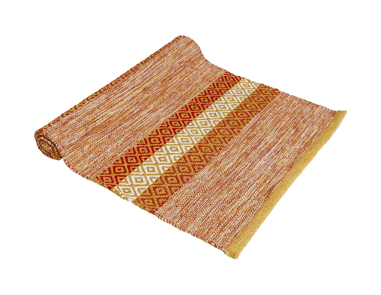 Hand Woven Cotton Rug – Tufted Diamond Pattern – 2x5 ft