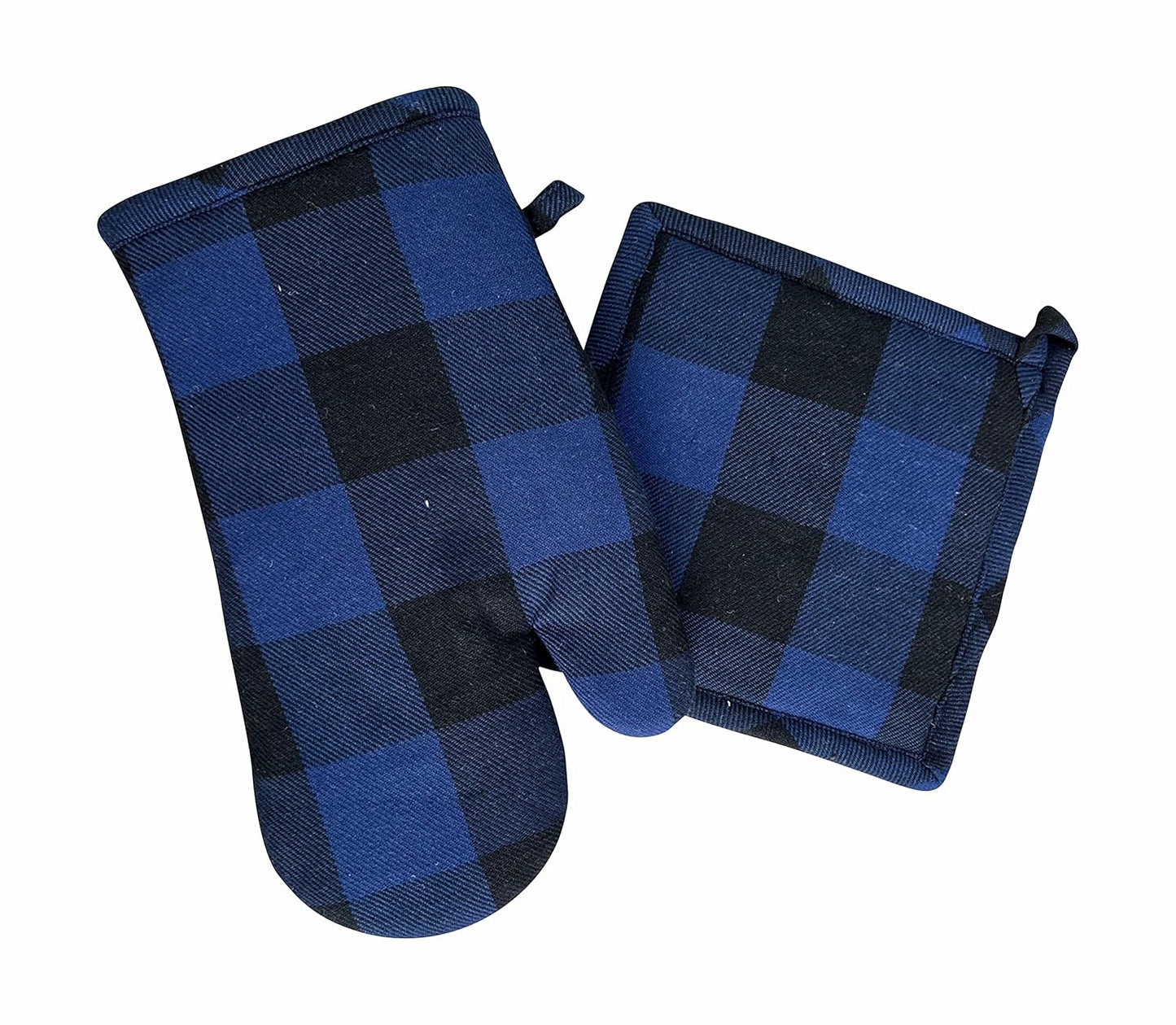 Thick Padded Heat Resistant Oven Glove & Pot Holder Set – Kitchen Textile – Quilted Cotton – 18x30cm