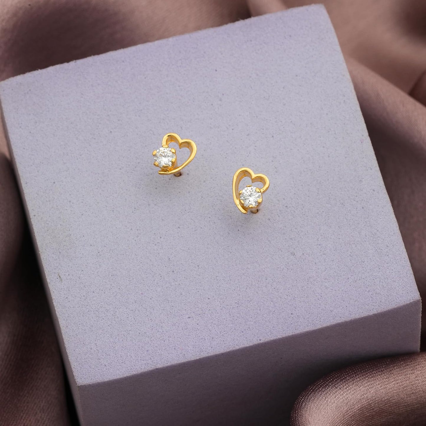 Heart Shape Earrings – Fine Jewelry – 925 Sterling Silver 18K Gold Plated – Lightweight Pair