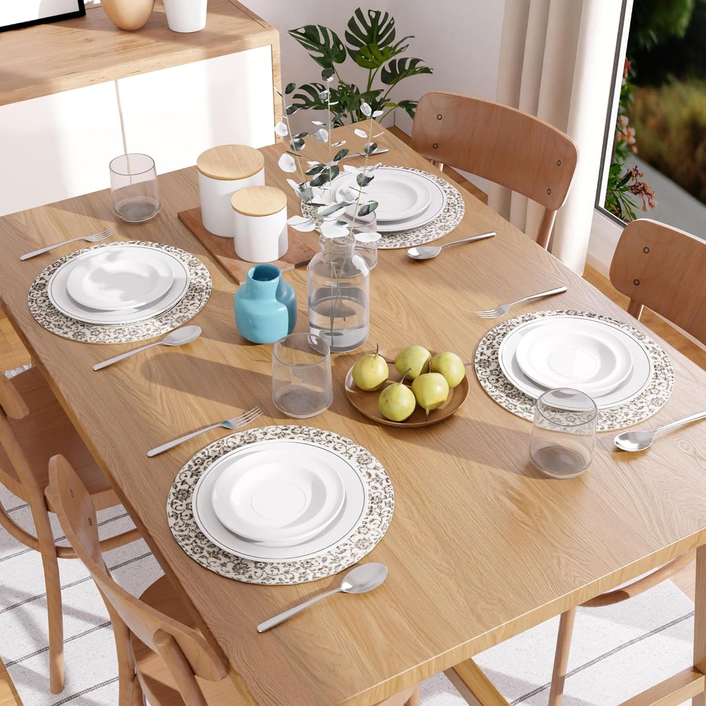Round Dining Placemats – Ribbed Cotton – 32cm Diameter – Set of 4