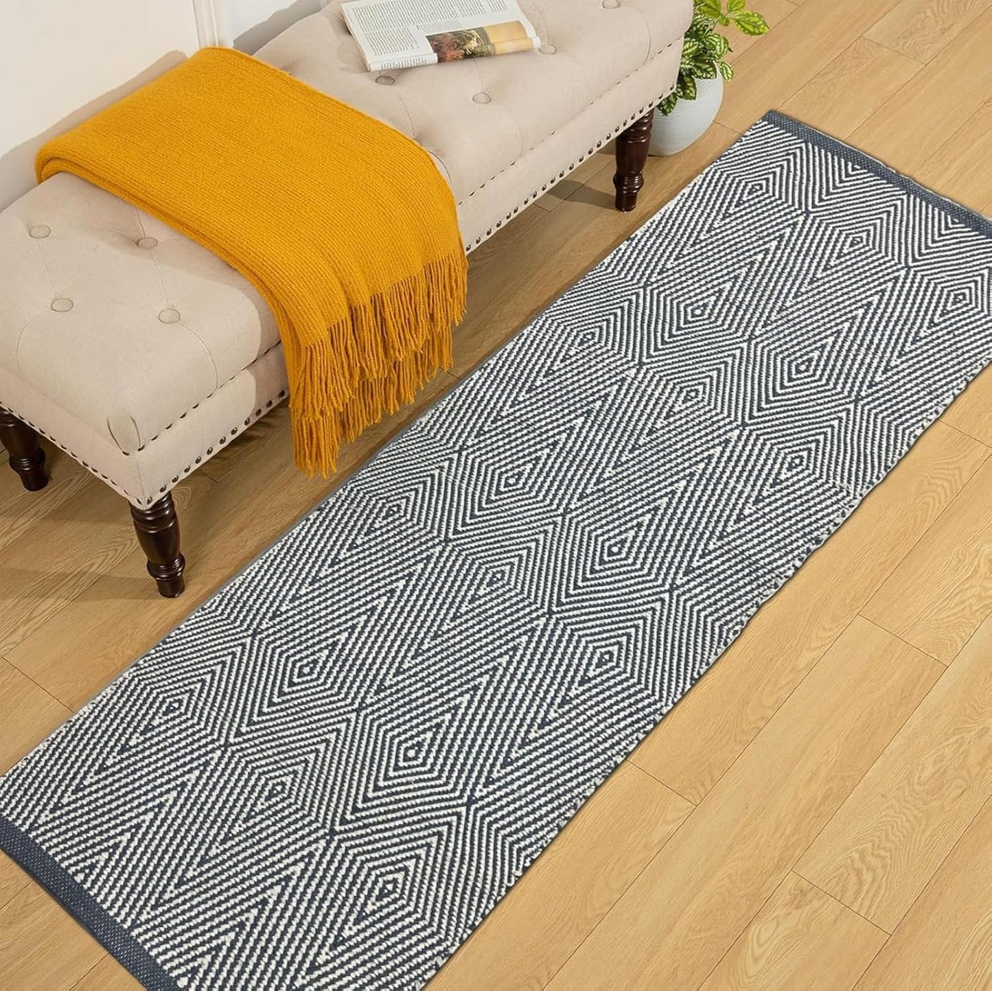 Cotton Hand Woven Rug – Natural Fibre – 2x5 ft (60x152 cm) – Export Quality
