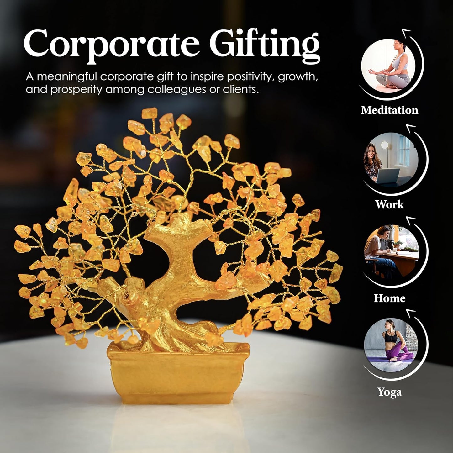 Feng Shui Gemstone Tree – Citrine Crystal Bonsai – 6x4 inch Retail Display