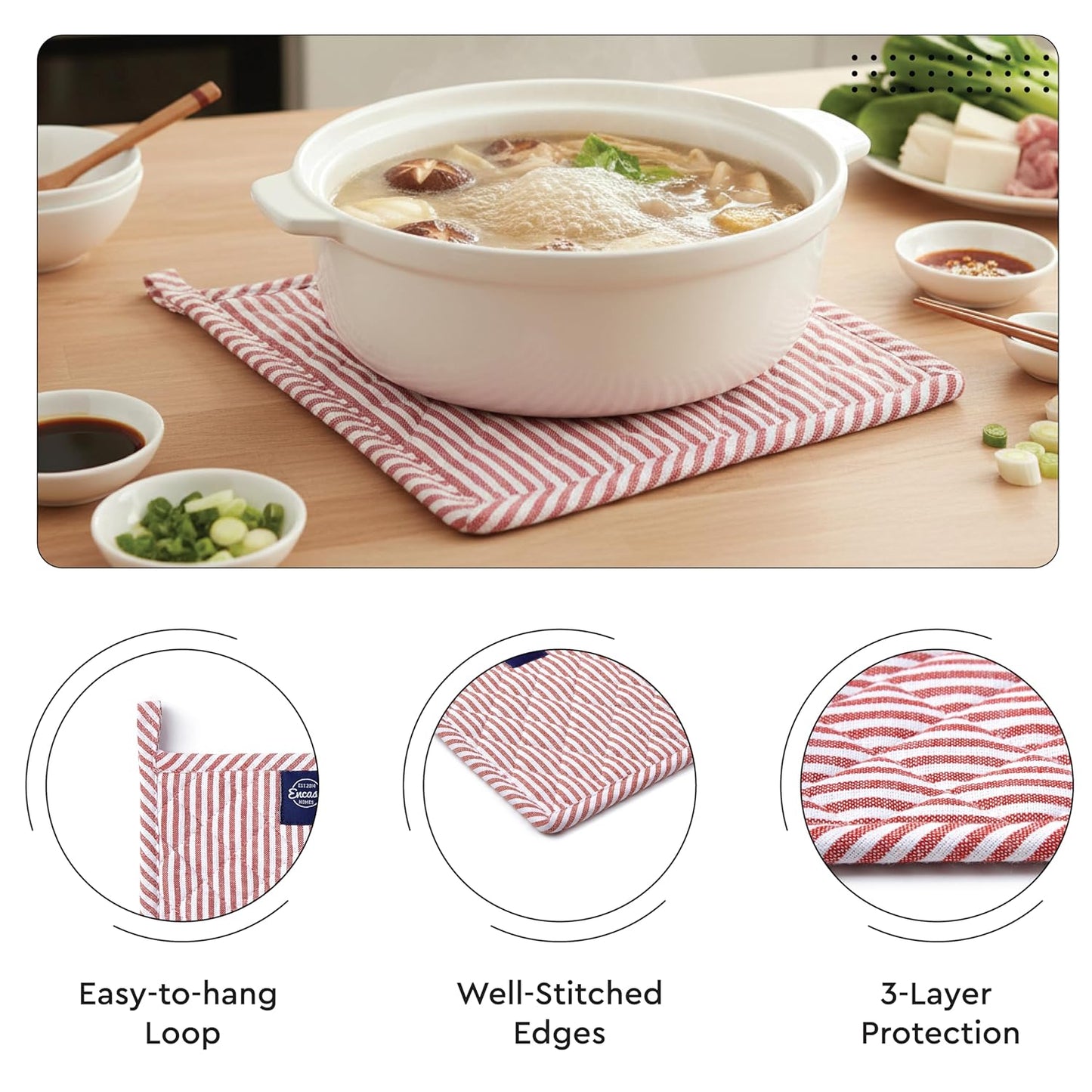 Kitchen Apron, Oven Glove & Potholder Set – Culinary Textiles – 100% Cotton, Heat Resistant – 3 Pcs