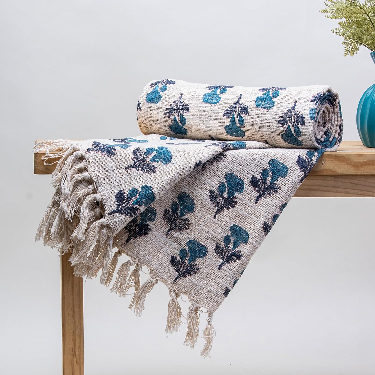 Blue Printed Throw Blanket – 100% Cotton – 50x70 in – Machine Washable