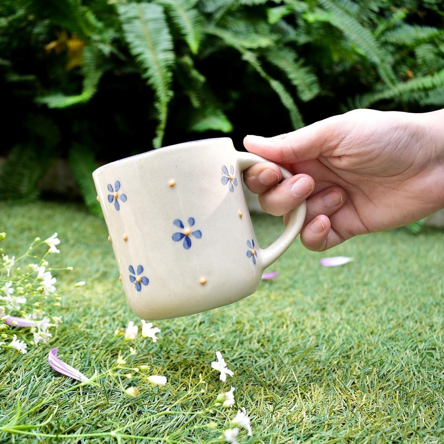 Ceramic Mug – Handcrafted Eco-Friendly Clay – Lavender Yellow Floral Design – 240 ML