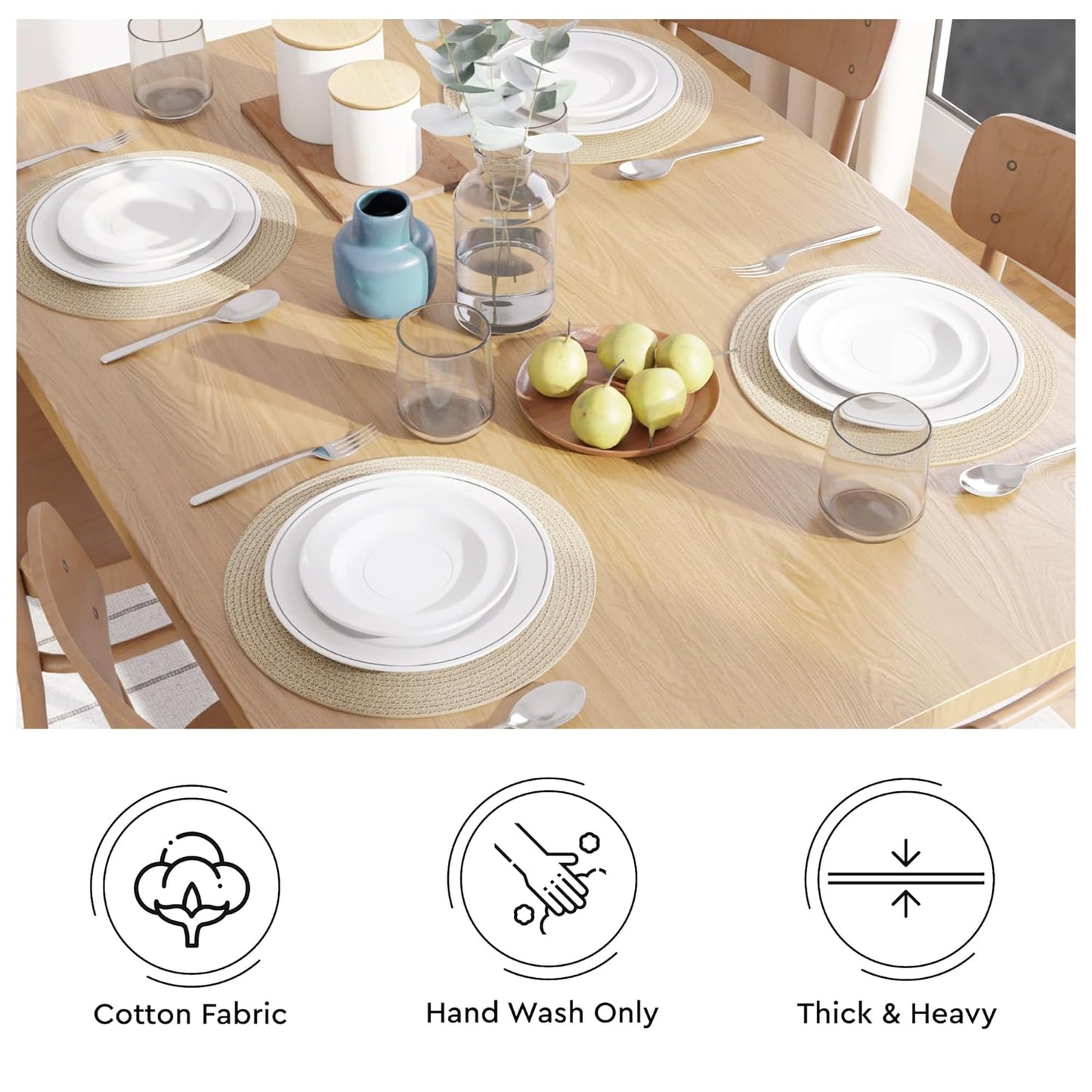 Round Table Mats – Cotton Ribbed Style, Heat-Resistant – 32 cm Diameter, Set of 4