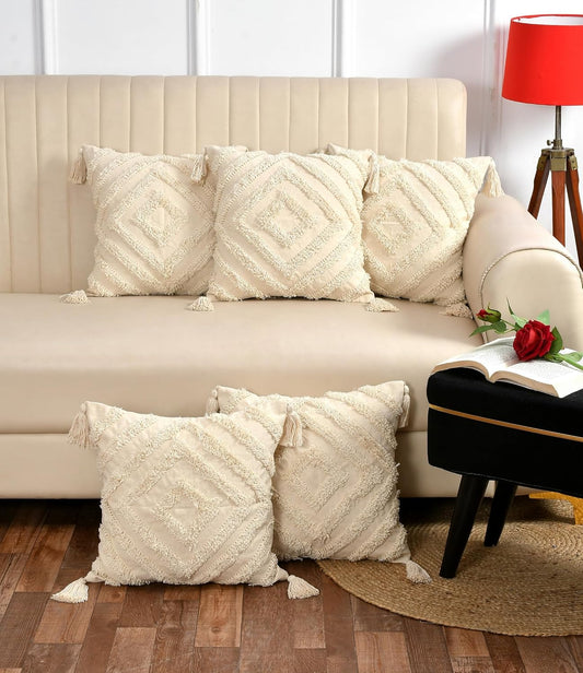 Tufted Cushion Cover – 100% Cotton, Boho Pattern – 16x16 inch, Pack of 1
