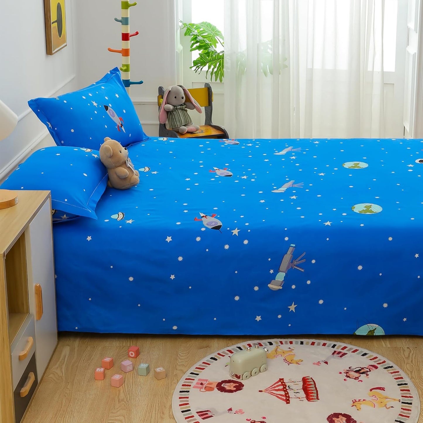 Kids Double Bedsheet Set - Cosmic Adventure Design - 180 TC Cotton Blend, Double (225x250cm)