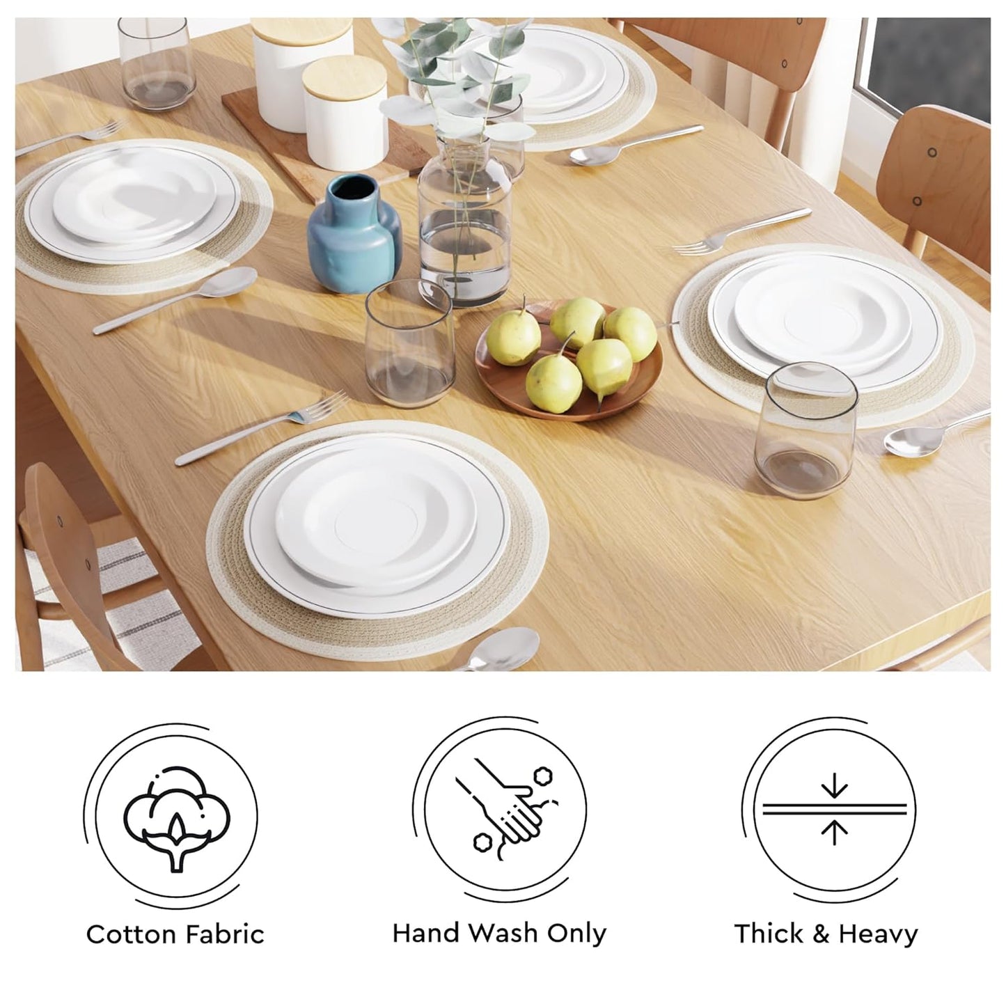 Table Mats – Ribbed Cotton Heat-Resistant – 32 cm Round Set of 4