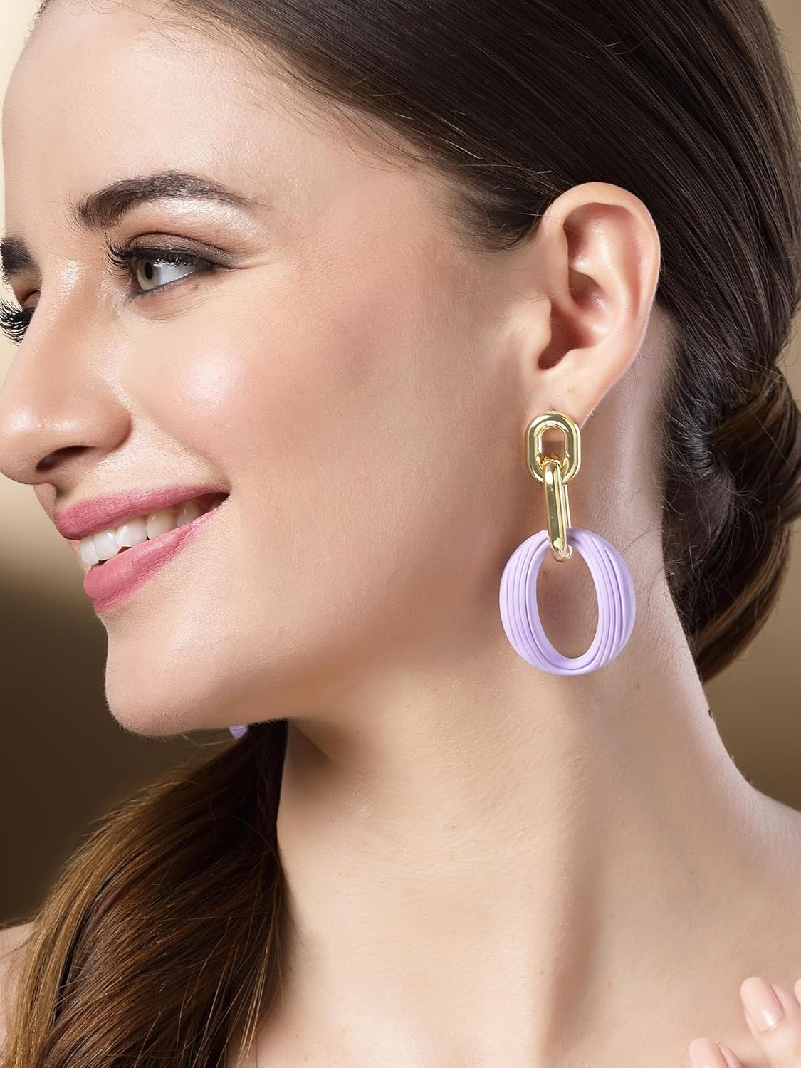 Matte Gold Lilac Linked Dangler Earrings – Fashion Jewellery – Durable Matte Finish – Retail Stock