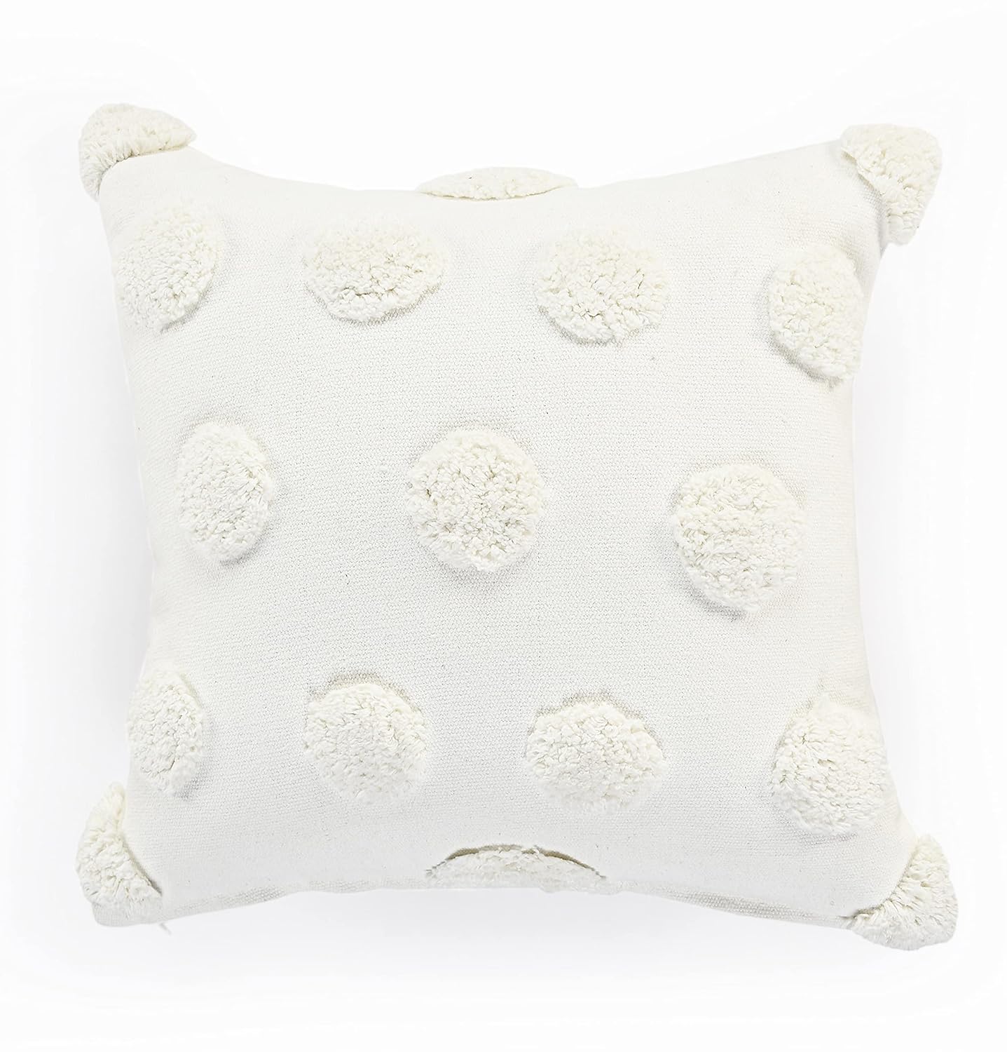 Wholesale Cotton Tufted Dots Cushion Cover – White Boho Style – 18x18 Inches