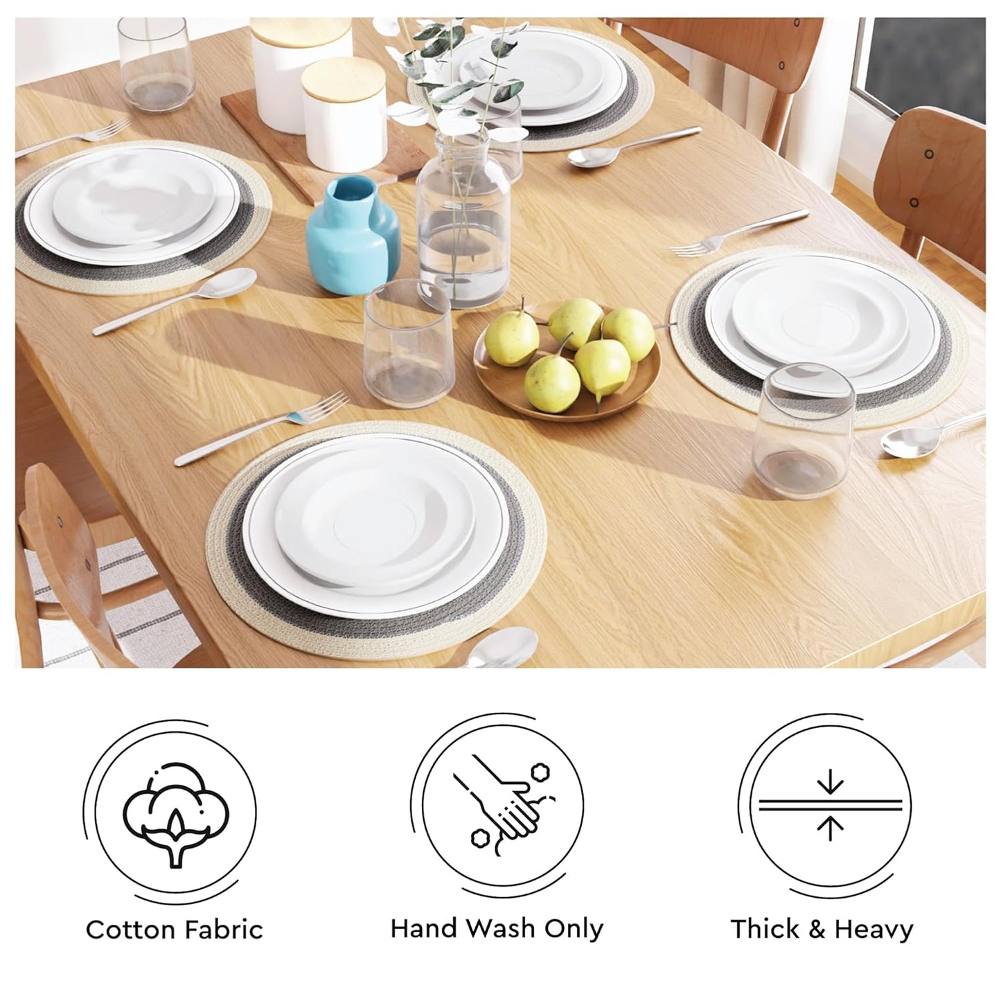 Dining Placemats – Heat-Resistant Cotton – 32cm Round, Set of 4