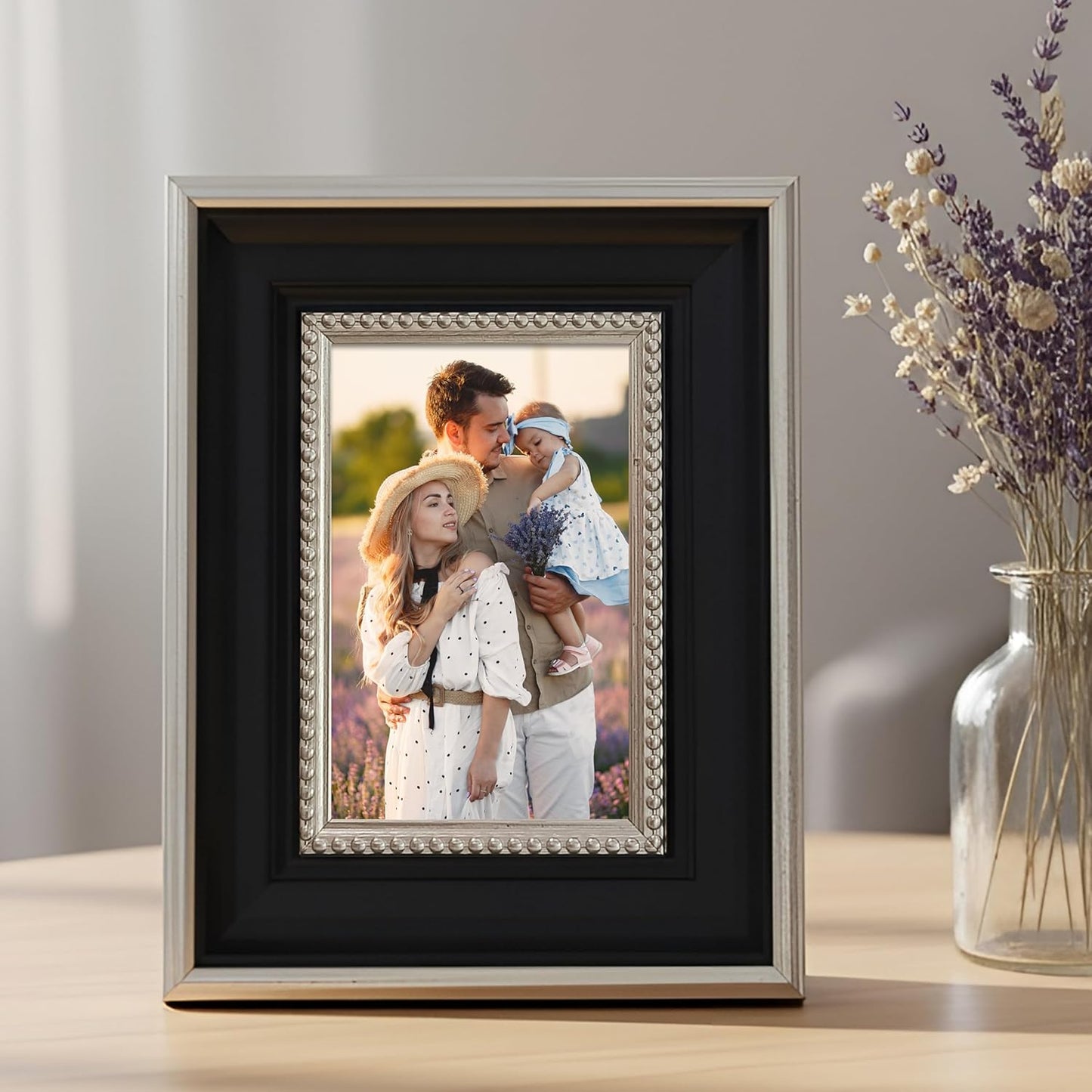 Tabletop Photo Frame – Natural Wood, Plexi Glass, Back Stand – 4x6 Inch (Black)