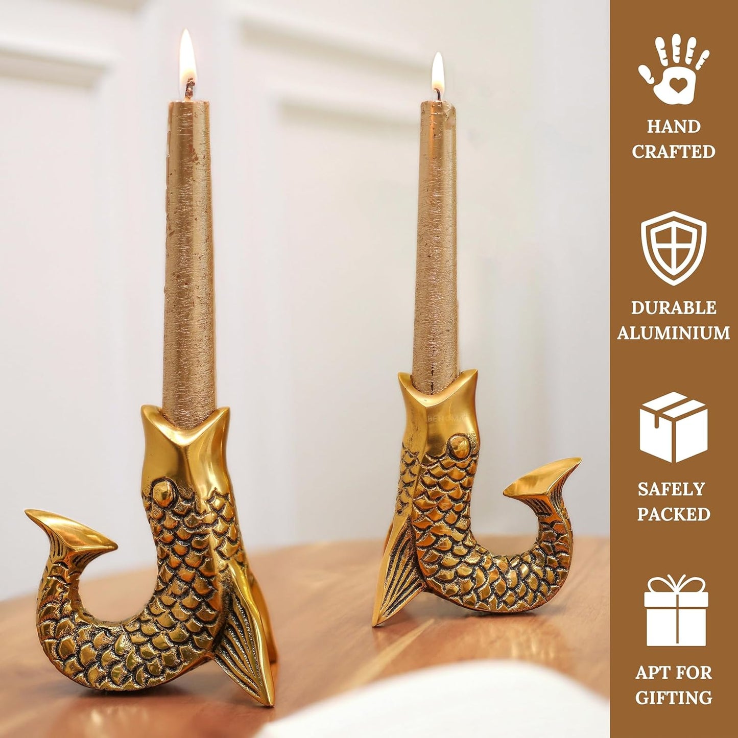 Aluminum Fish Figurine Candle Holder – Antique Gold Finish – Set of 2 | Wholesale Home Decor