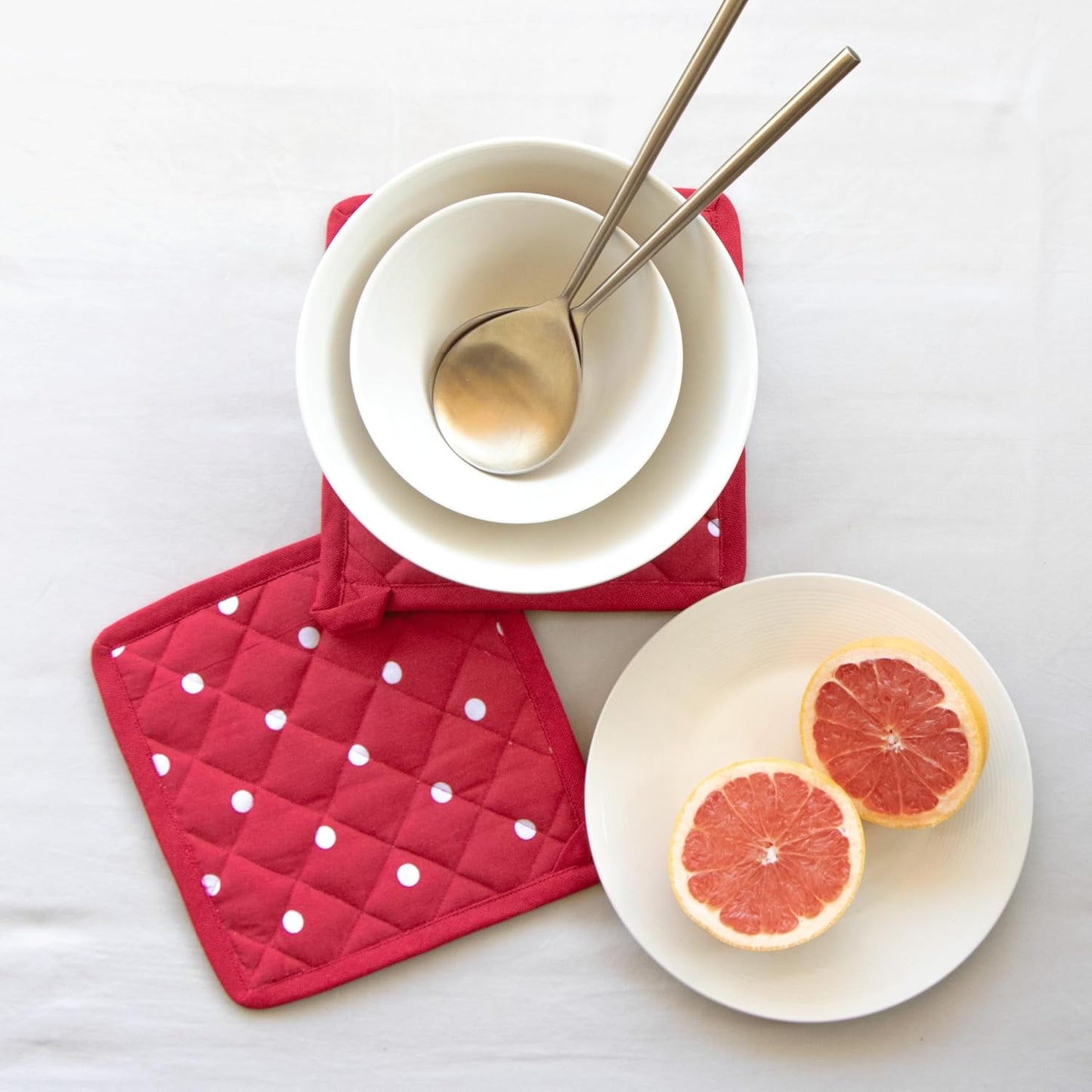 Kitchen Linen Combo Set – Apron, Pot Holders, Napkins – 100% Cotton, Machine Washable