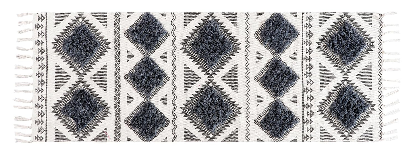 Runner Rug – Hand Woven Cotton – Tufted Diamond Pattern – 2x5 ft