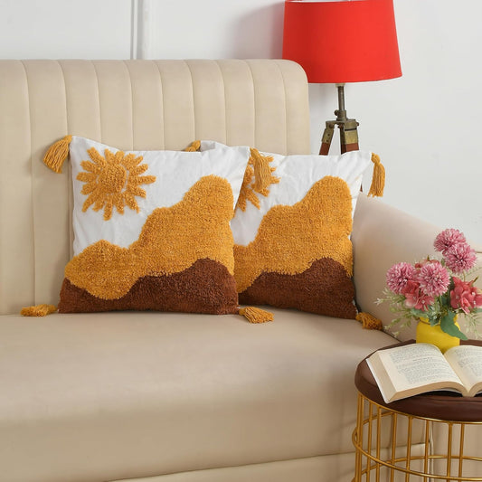 Tufted Cotton Cushion Cover – Boho Style – 16x16 Inch, Pack of 2 Wholesale