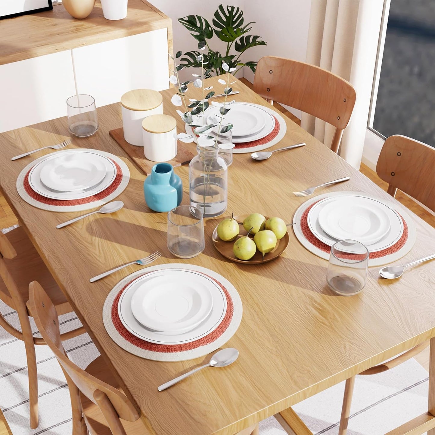 Dining Placemats – Cotton Ribbed Heat-Resistant – 32cm Round Set of 4