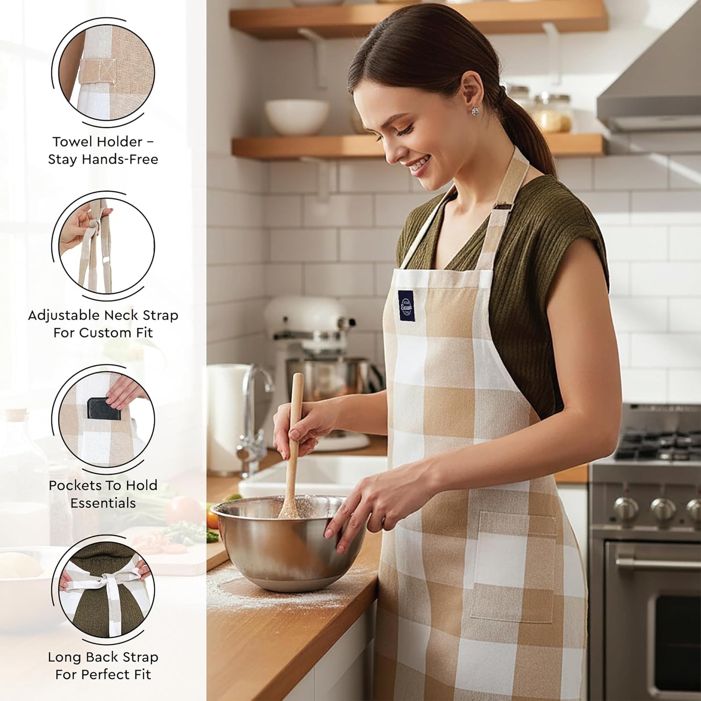 Kitchen Apron, Oven Glove & Potholder Set – 100% Cotton, Heat Resistant, Adjustable – 3-Piece