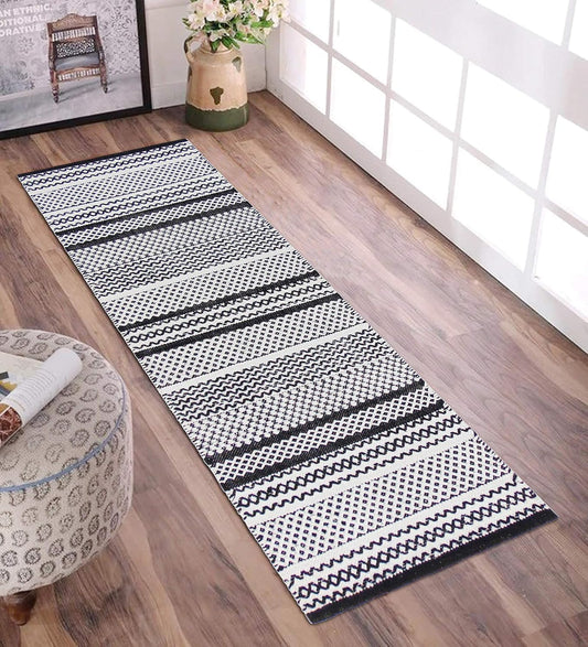 Hand Woven Cotton Rug – Natural Fiber – 2x5 ft – Artisan Crafted
