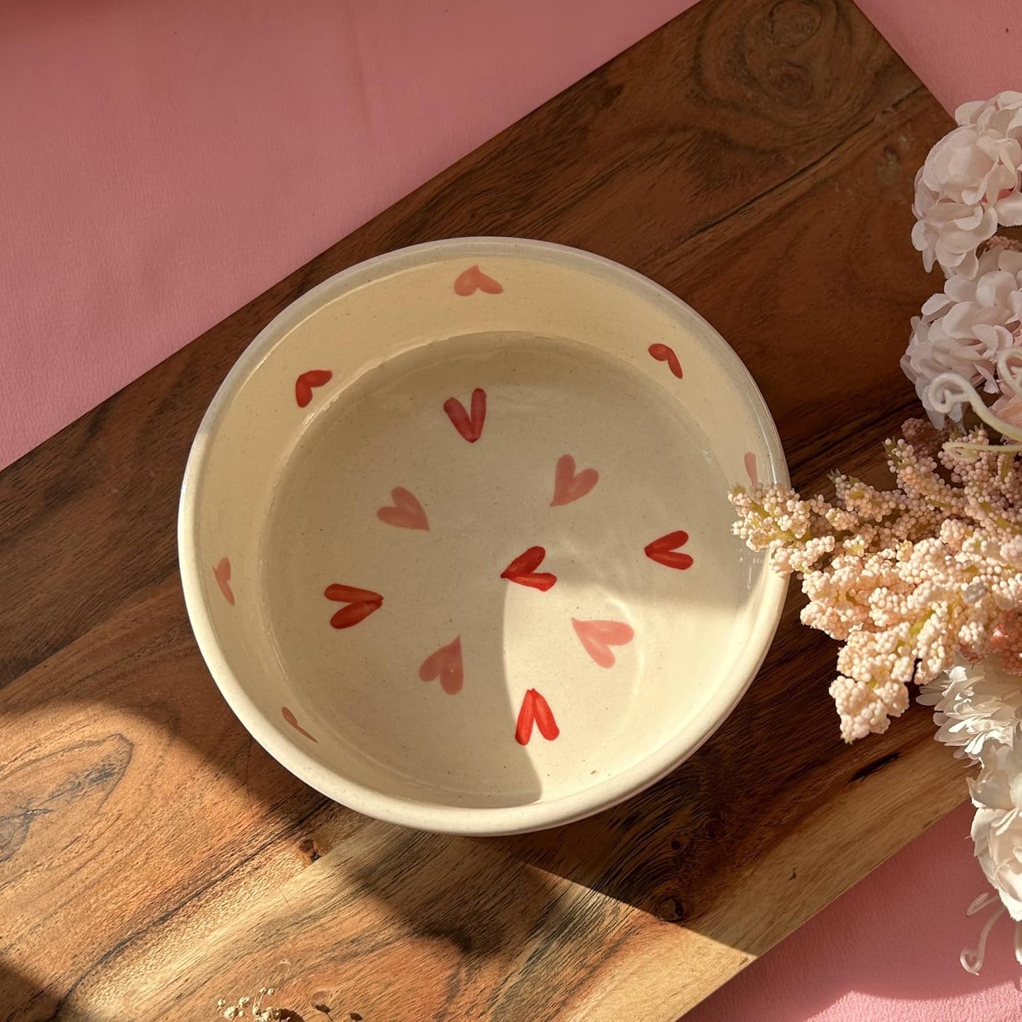 Twin Heart Ceramic Bowl – Dishwasher Microwave Safe – Patterned Dessert & Breakfast Tableware – 300ml