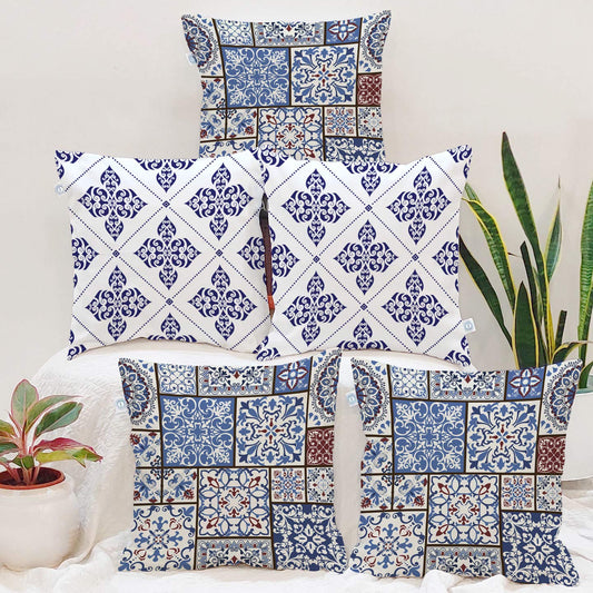 Cushion Covers – Polycotton Persian Tile Print – Set of 5 (16x16 Inches)