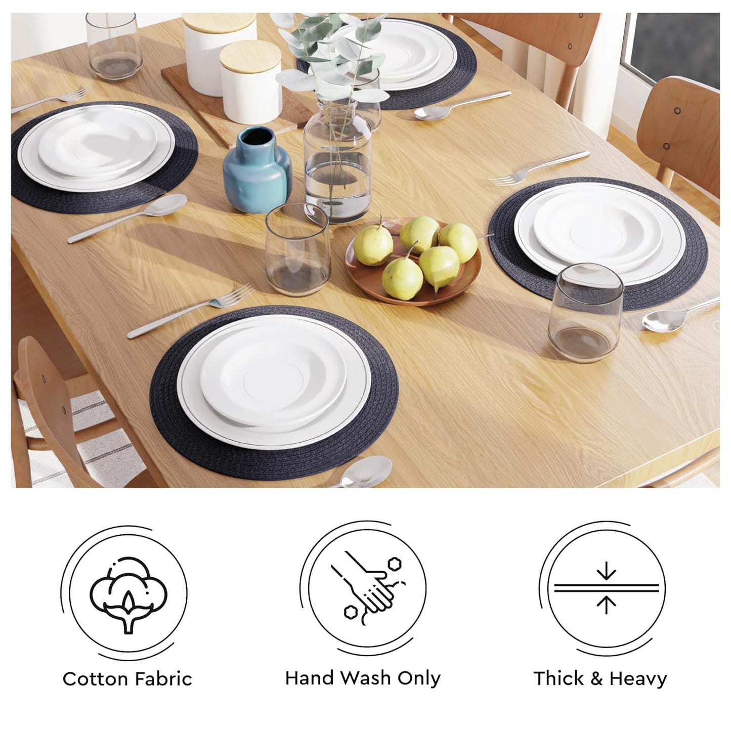 Dining Table Mats – Ribbed Cotton – 32cm Round, Set of 4