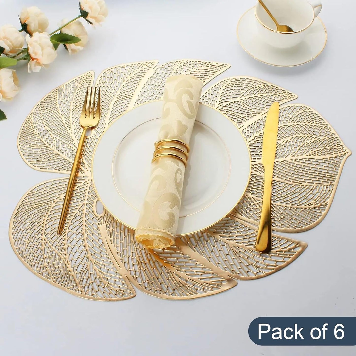 Table Placemats – PVC Leaf Design – Heat Resistant, 45x36cm, Pack of 6
